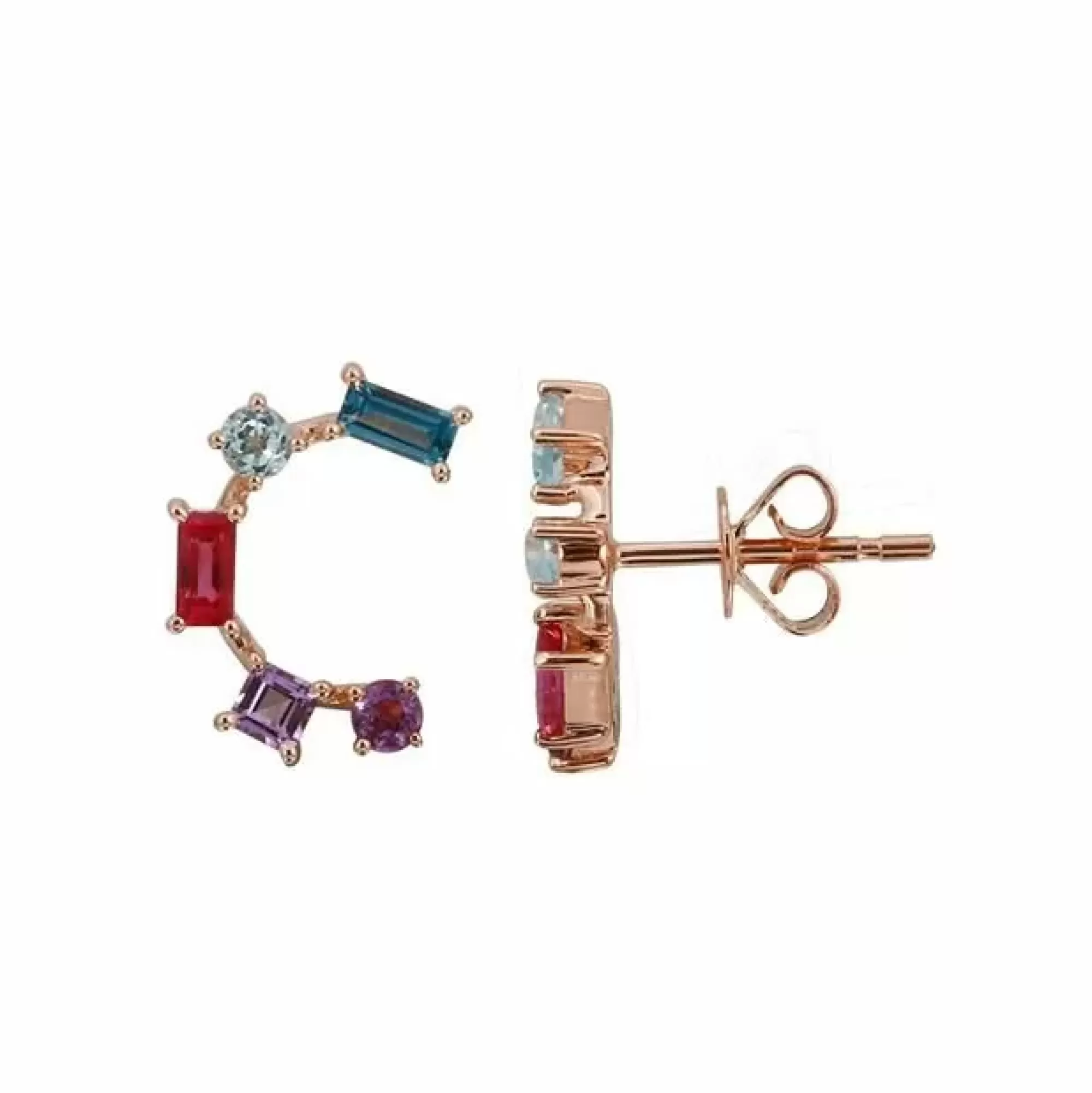 * London Collection 14K Rose Gold Multicolor Gemstone Half Circle Stud Earrings New
