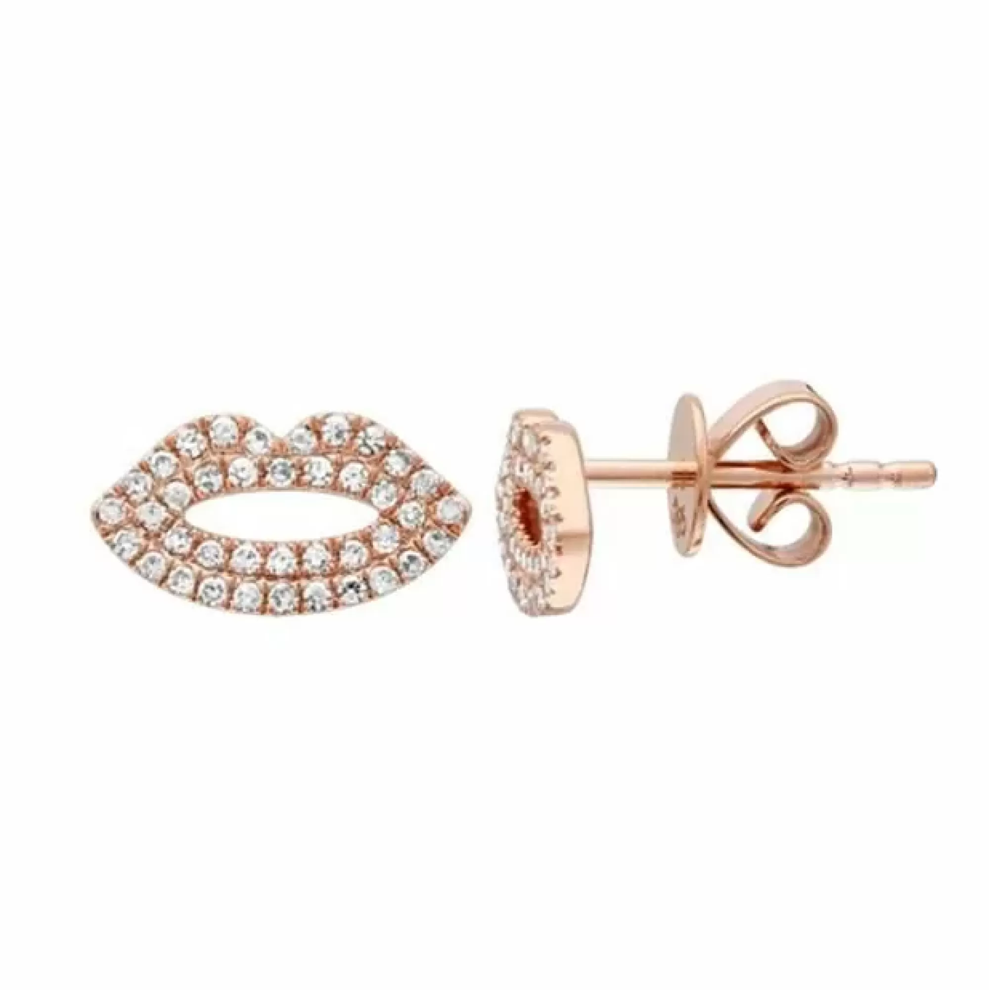 * London Collection 14K Rose Gold Pave Diamond Lips Stud Earrings Cheap