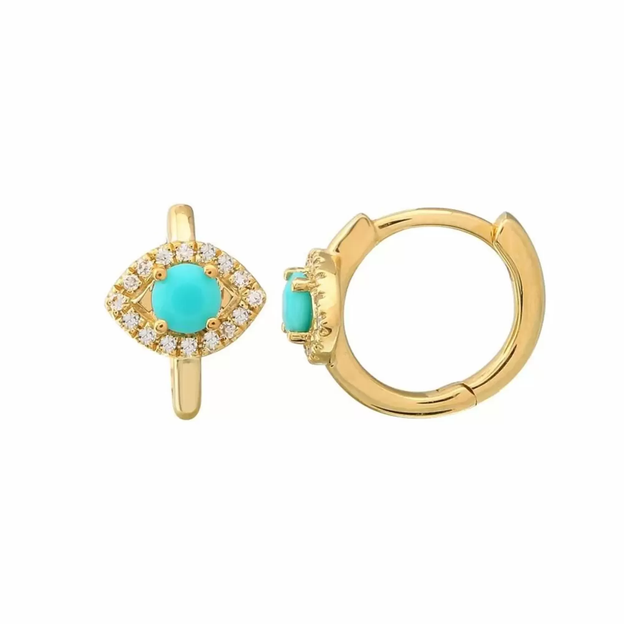 London Collection 14K Turquoise Eye And Diamond Huggies Online