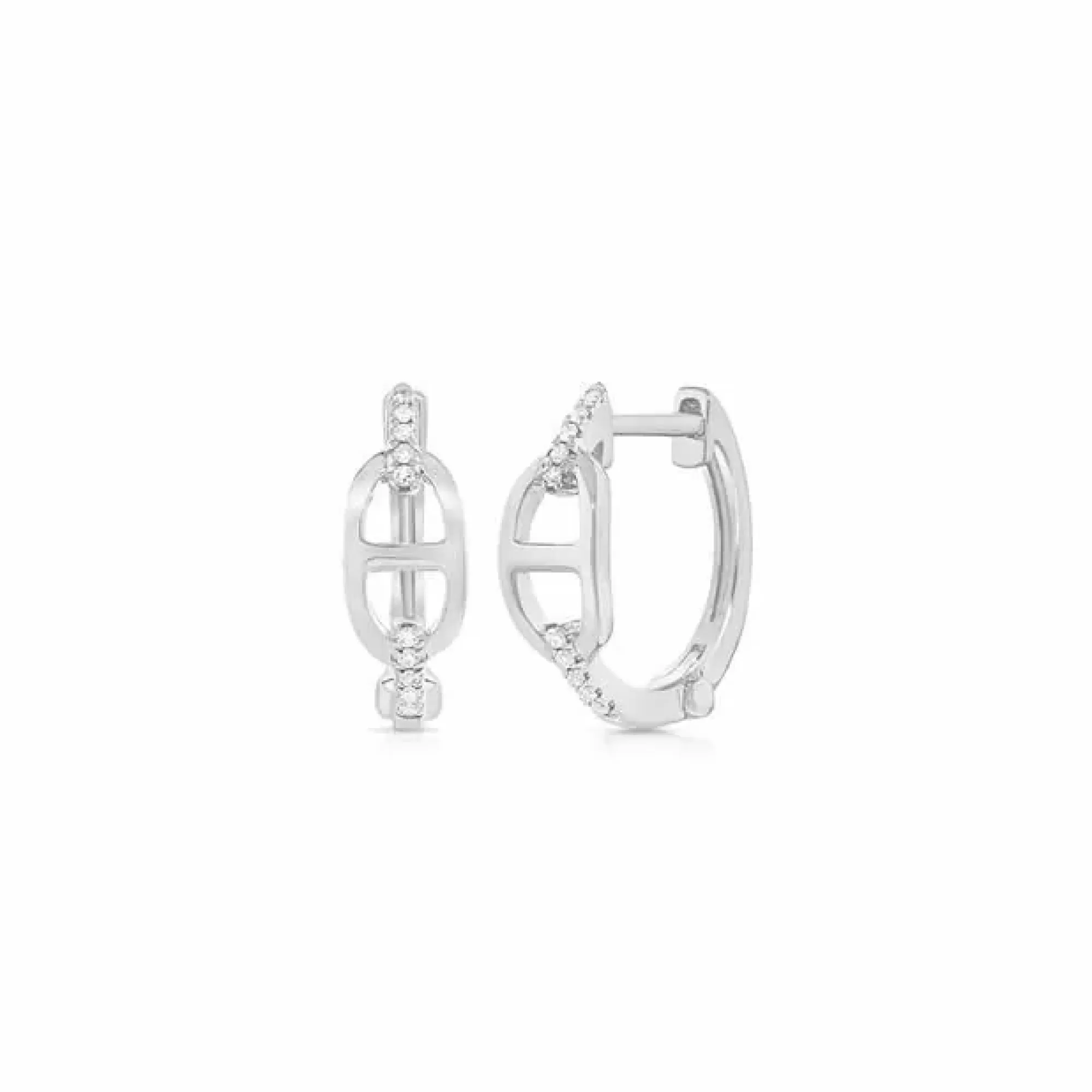 London Collection 14K White Gold And Diamond Mariner Link Earrings Sale