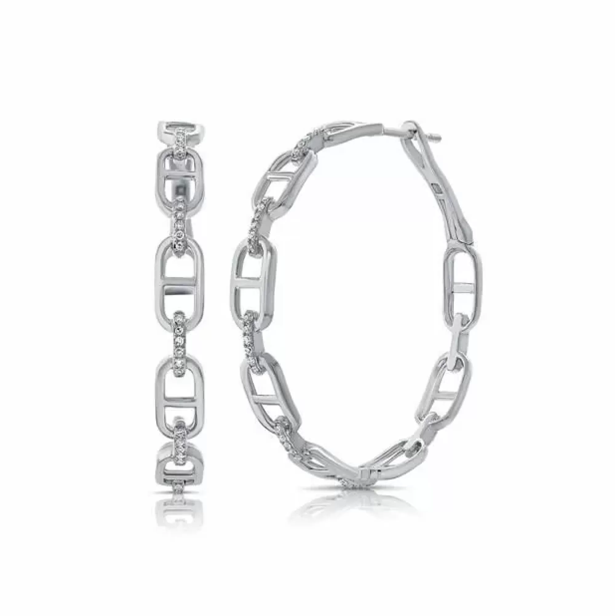 London Collection 14K White Gold Diamond Mariner Link Hoop Earrings Discount