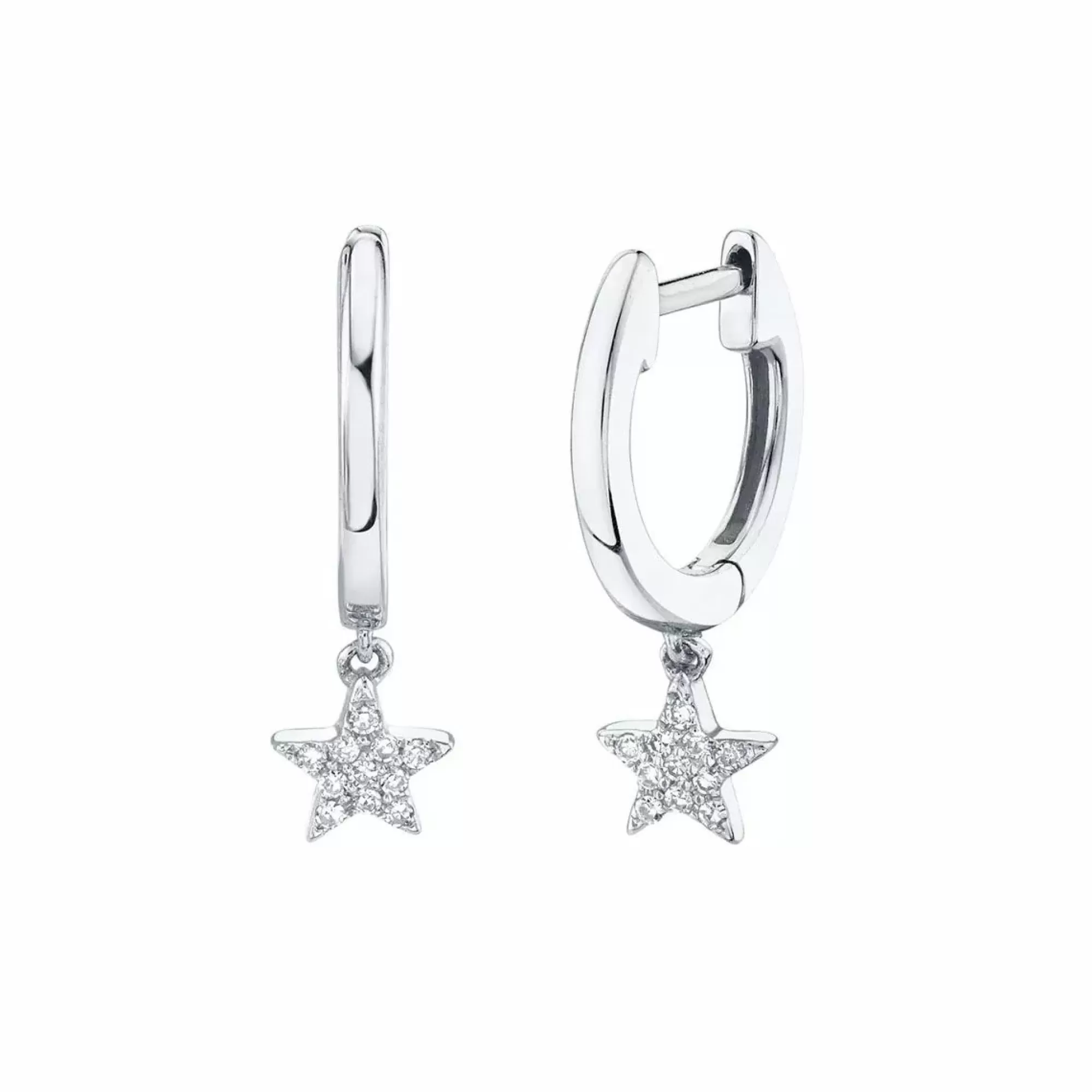 London Collection 14K White Gold Diamond Star Huggie Drop Earrings Outlet