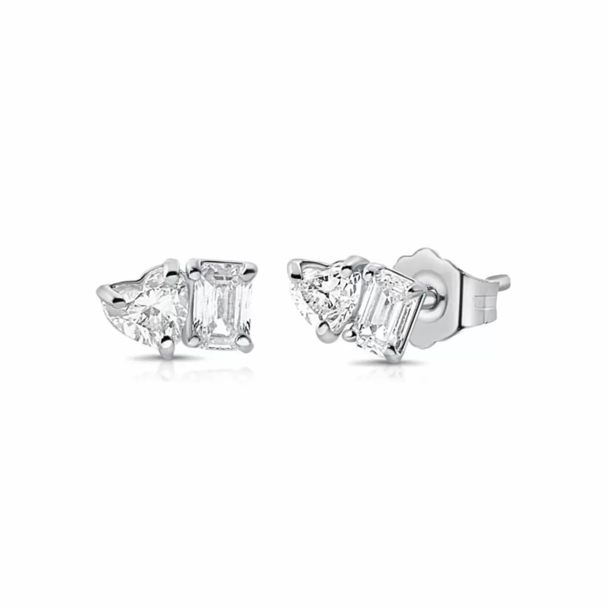 London Collection 14K White Gold Heart And Emerald Diamond Stud Earrings Store