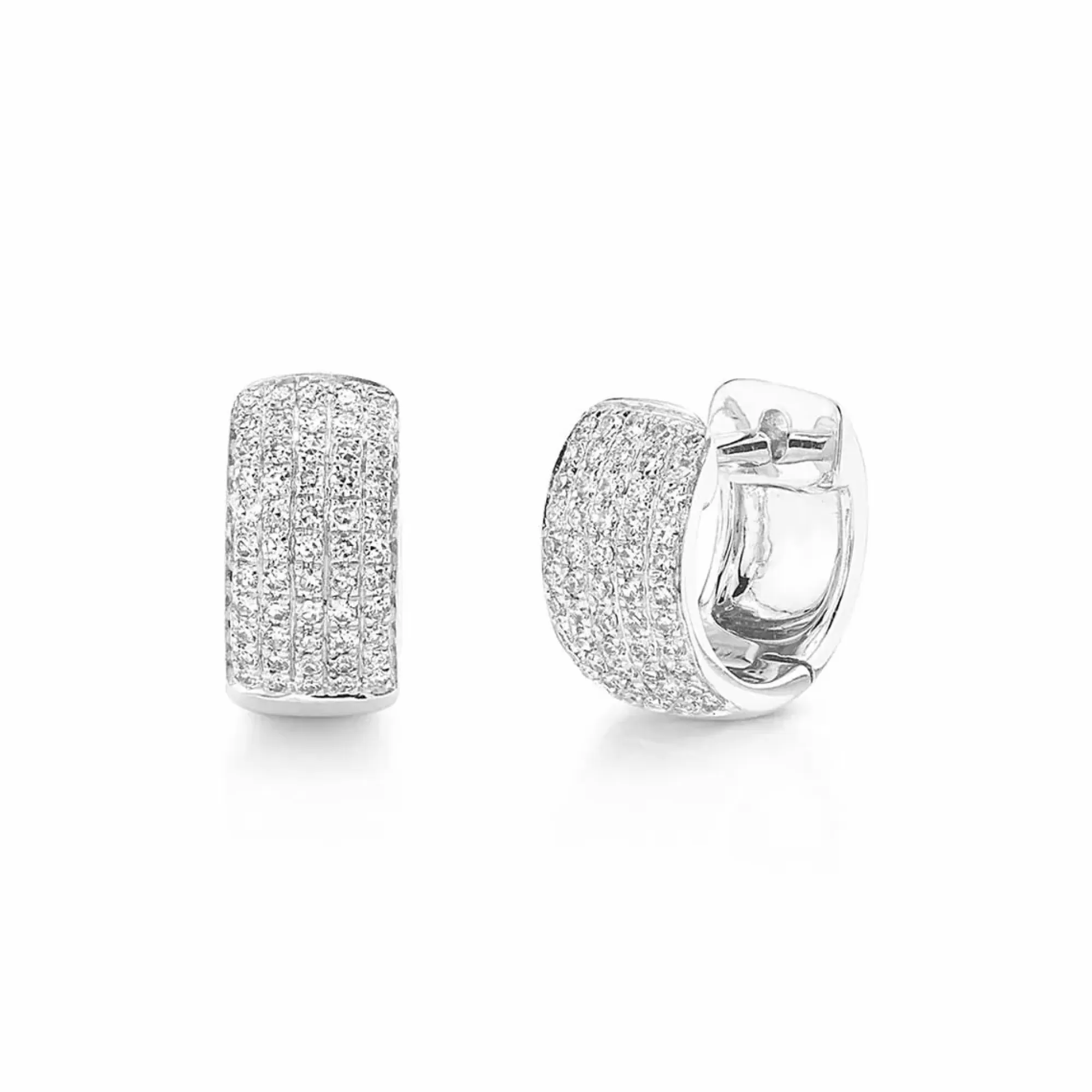 London Collection 14K White Gold Multi Row Pave Diamond Huggie Earrings Flash Sale