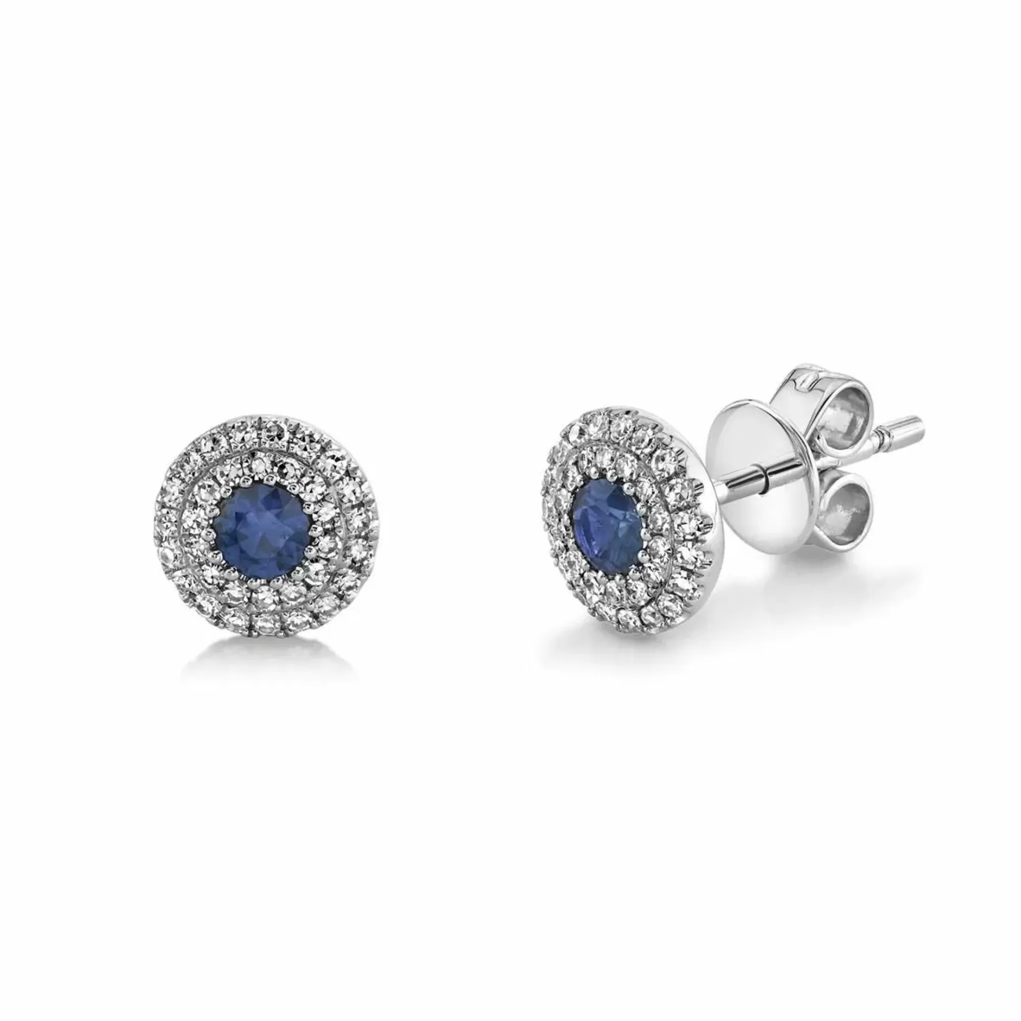 London Collection 14K White Gold Pave Diamond And Blue Sapphire Stud Earrings Cheap