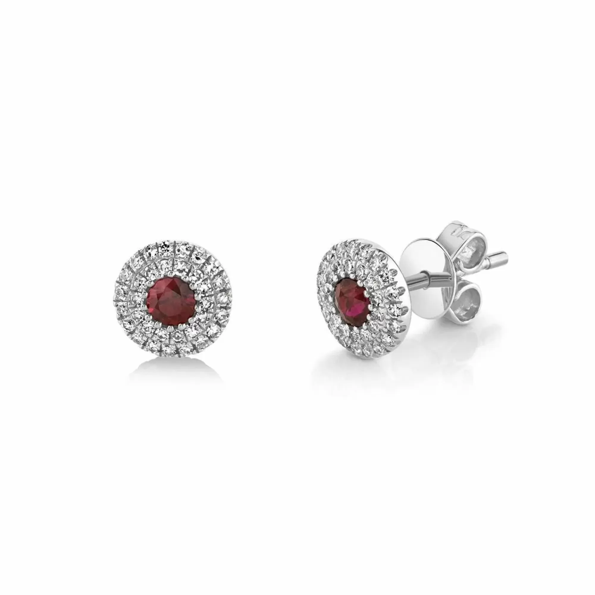 London Collection 14K White Gold Pave Diamond And Ruby Stud Earrings Hot