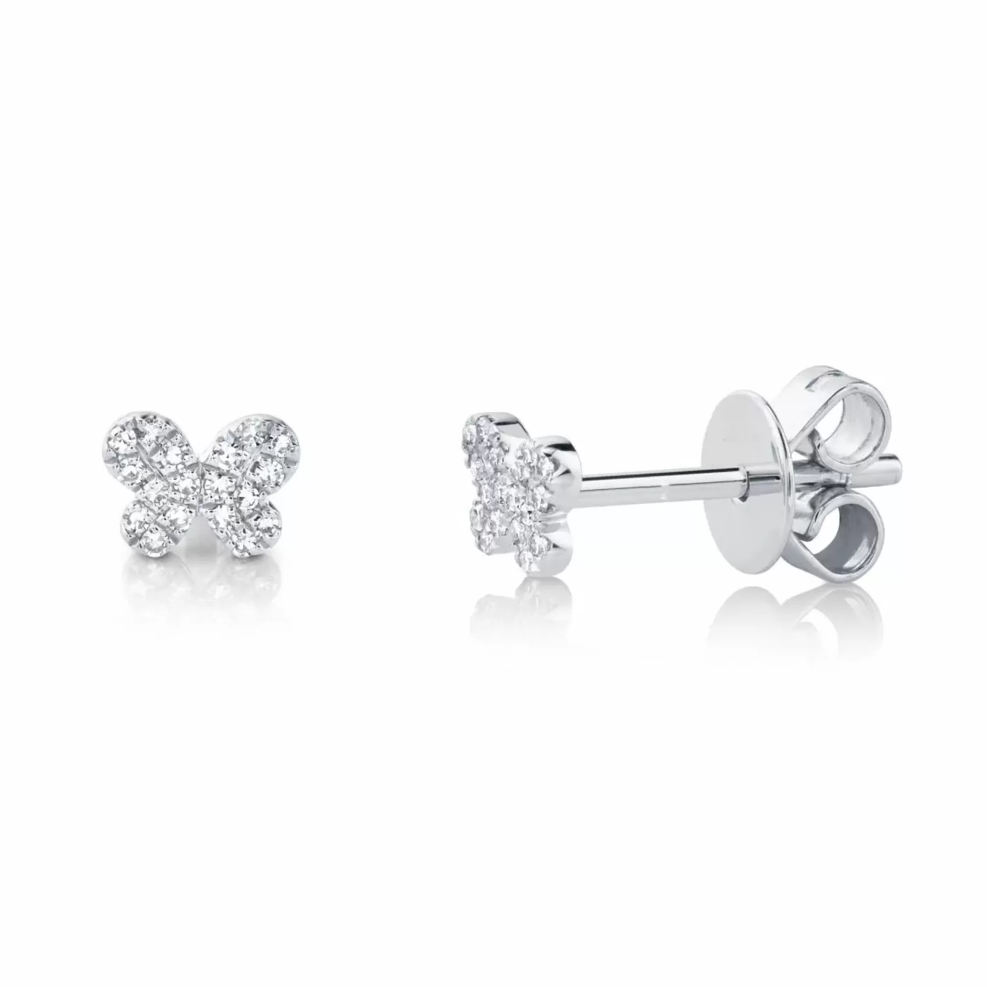 * London Collection 14K White Gold Pave Diamond Butterfly Stud Earrings New