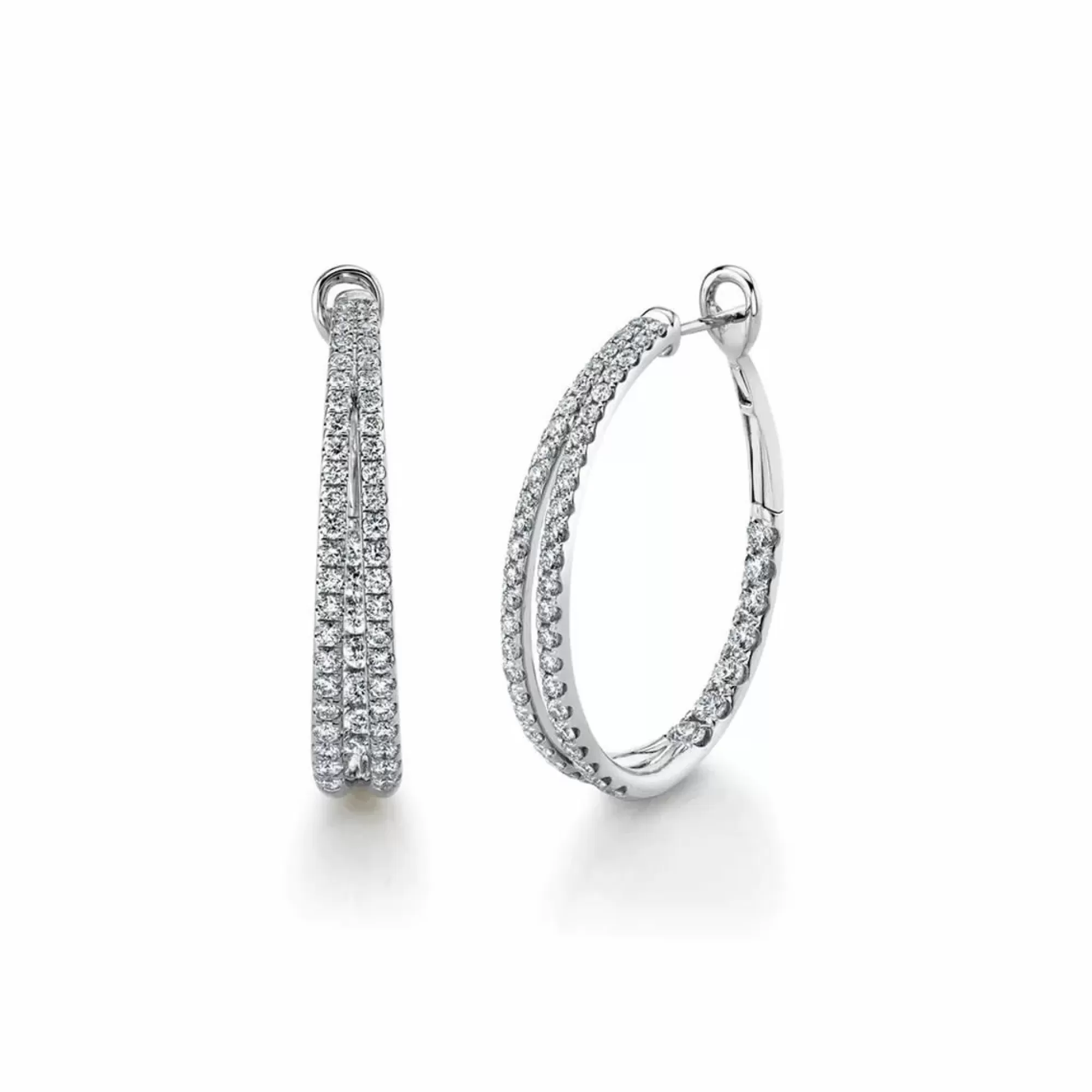 * London Collection 14K White Gold Pave Diamond Oval Hoop Earrings Cheap