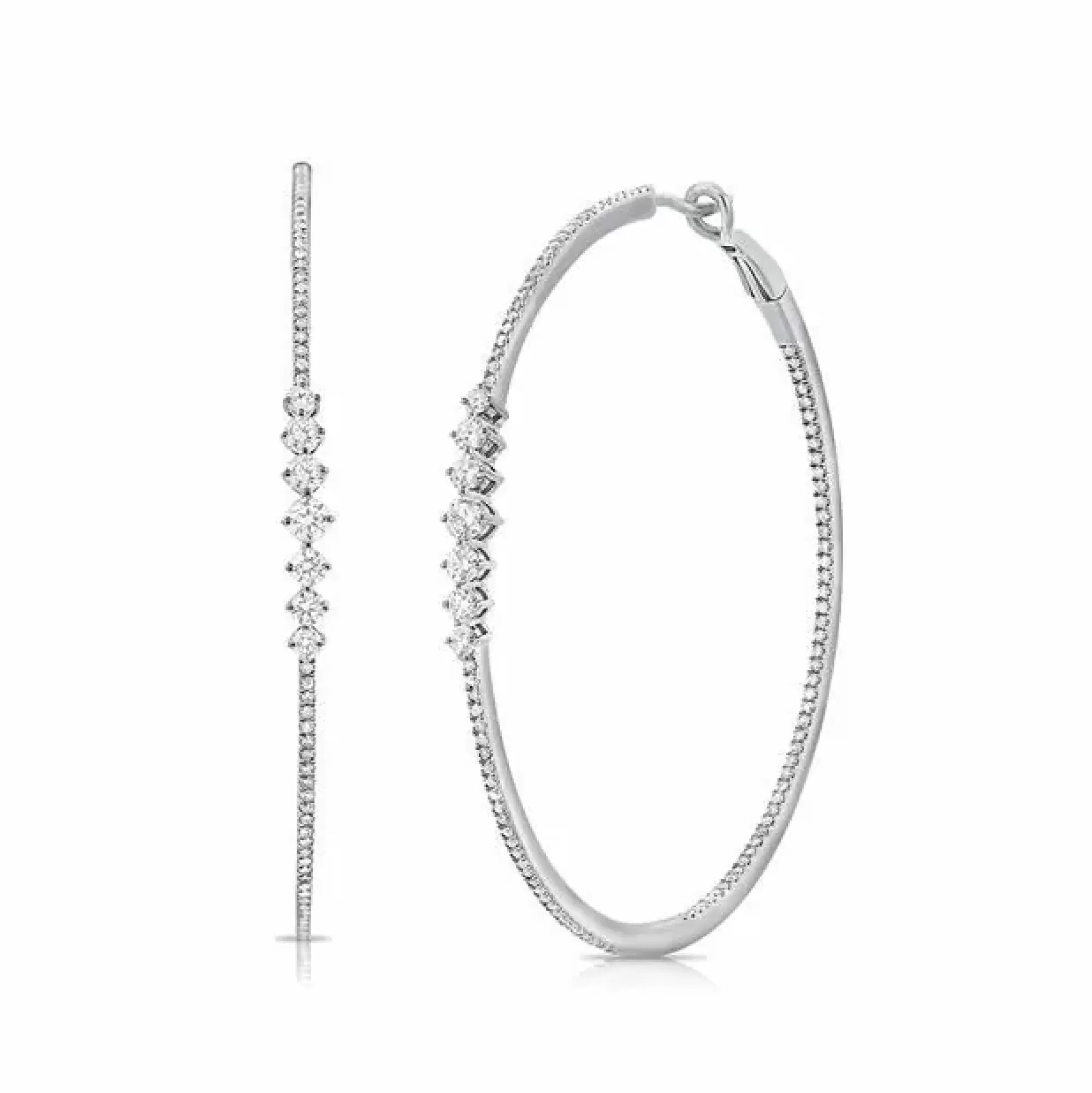 London Collection 14K White Gold Round And Pave Diamond Hoop Earrings Fashion