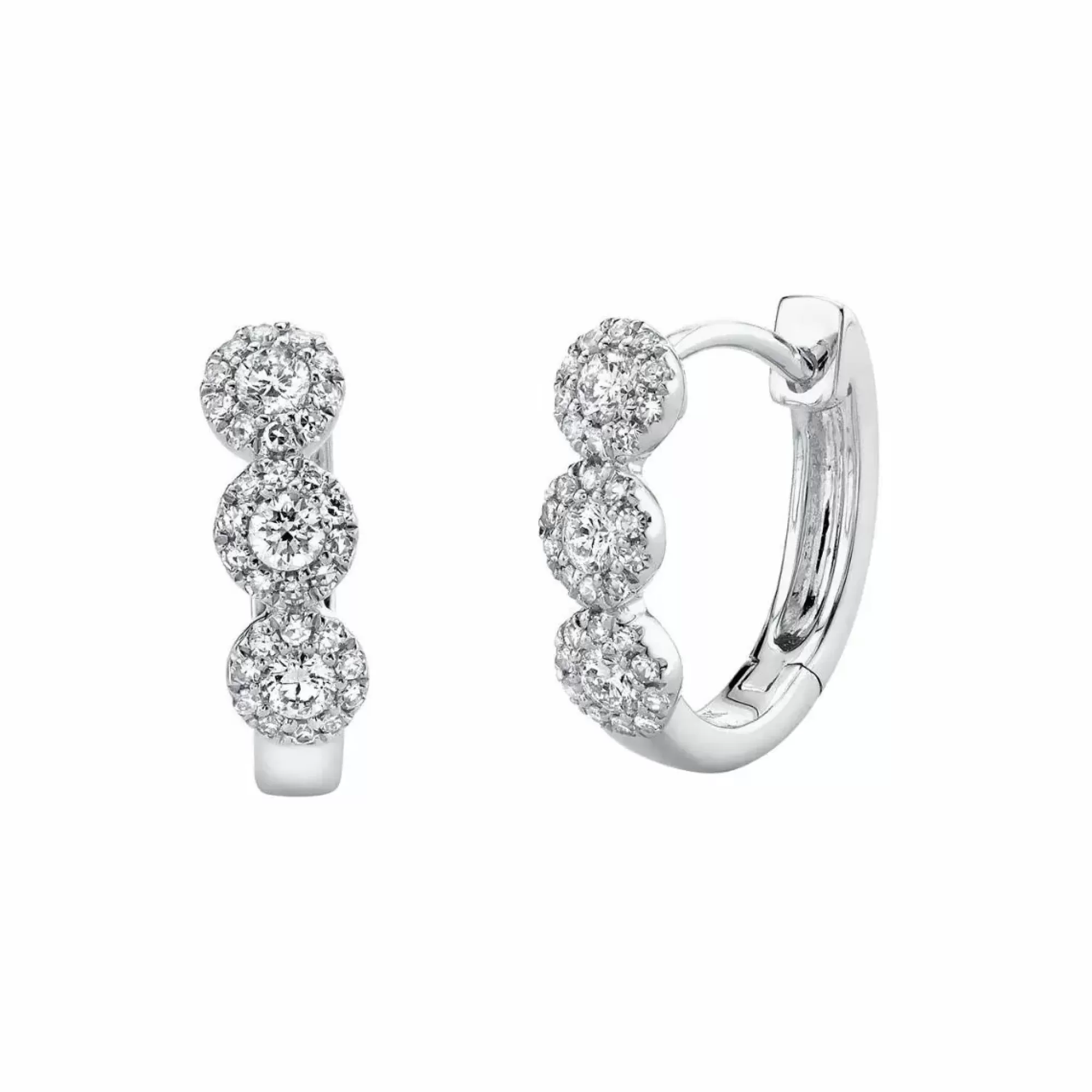 London Collection 14K White Gold Triple Diamond Halo Huggie Earrings Hot