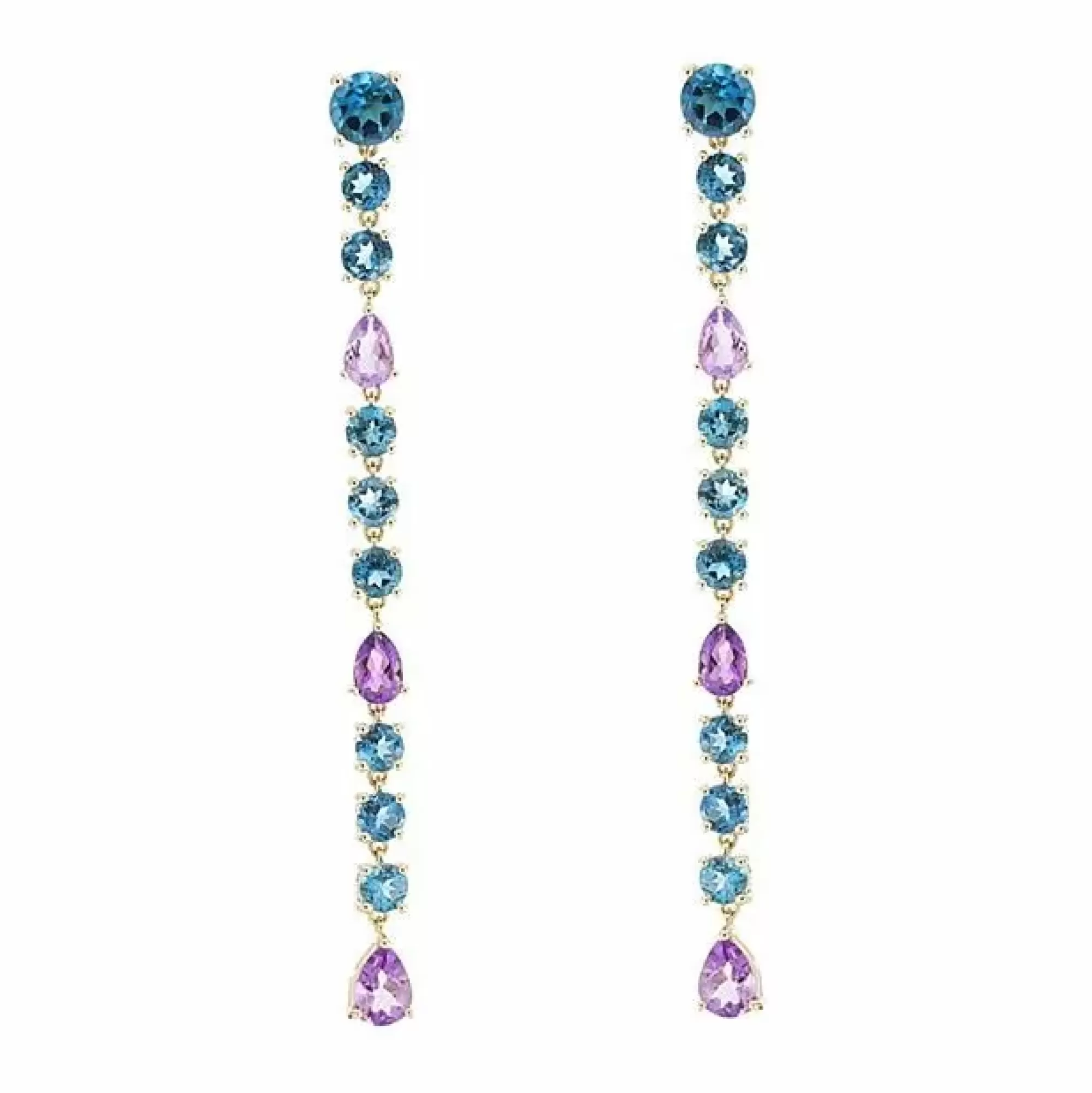 London Collection 14K Yellow Gold Amethyst And London Blue Topaz Dangle Earrings Flash Sale