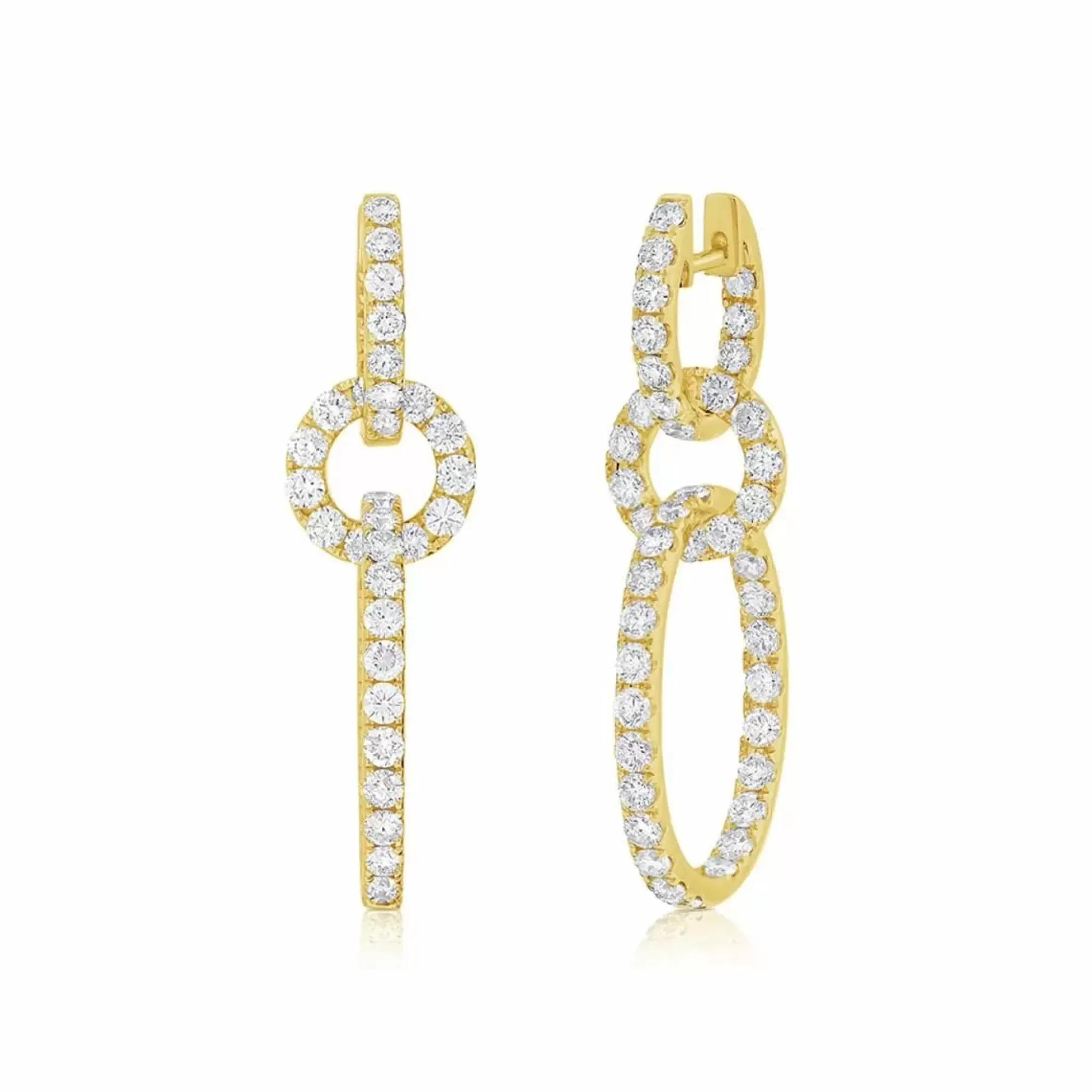 London Collection 14K Yellow Gold And Pave Diamond Link Drop Earrings Outlet