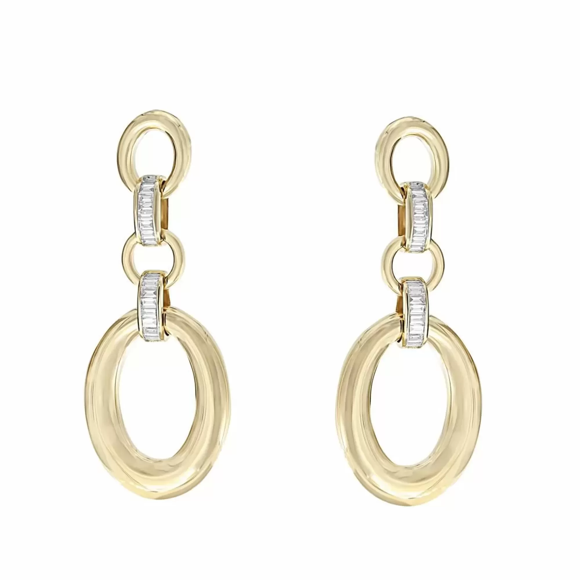London Collection 14K Yellow Gold Baguette Diamond Oval Dangle Earrings Discount