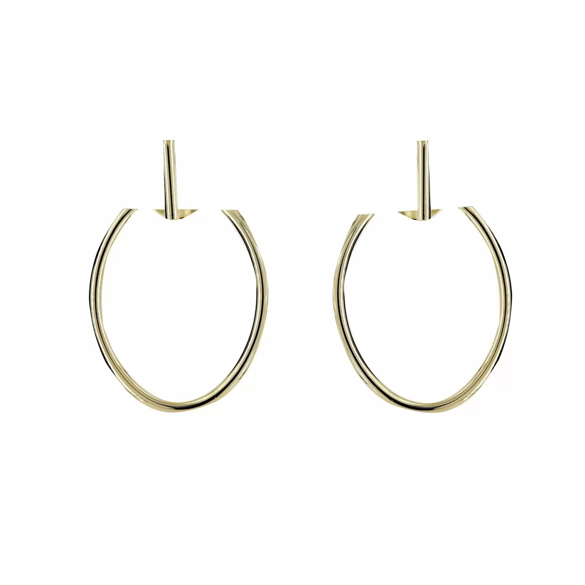 London Collection 14K Yellow Gold Bar Oval Front Back Earrings Cheap