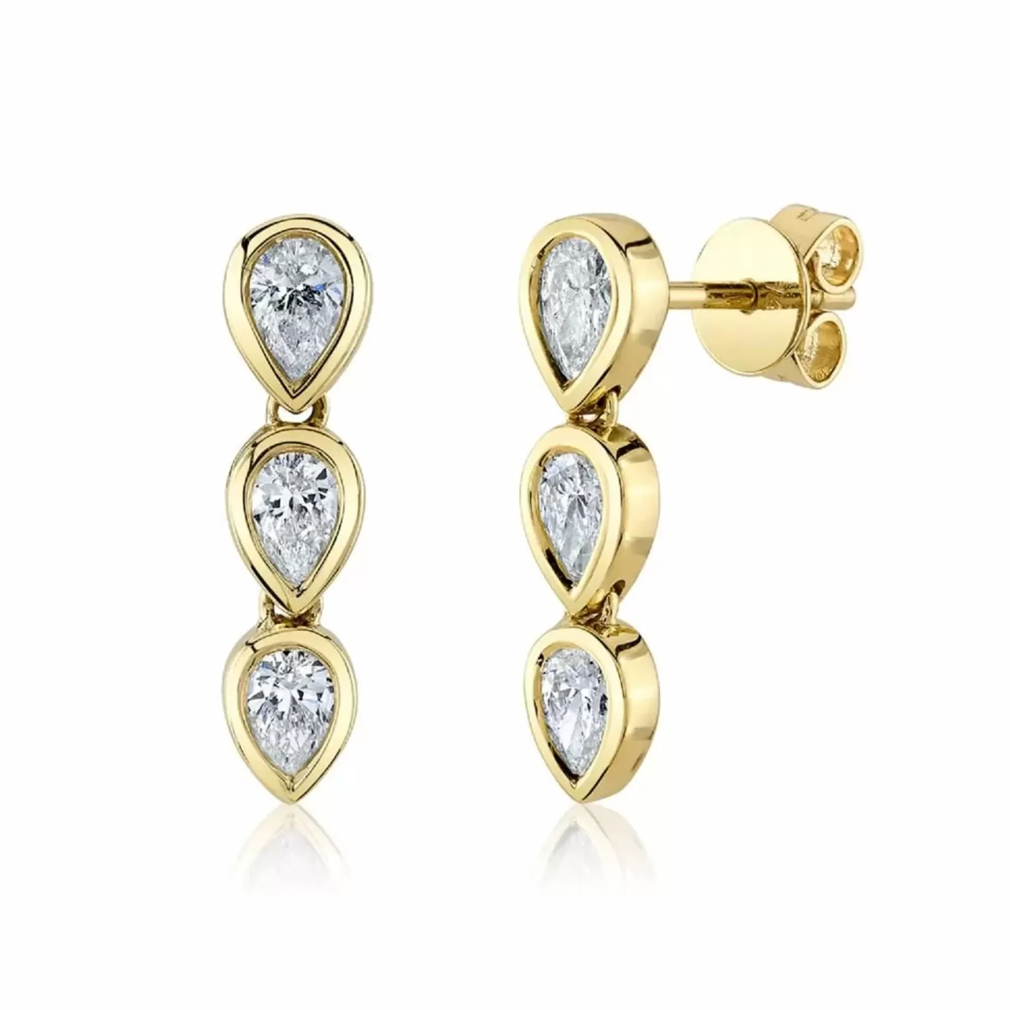 London Collection 14K Yellow Gold Bezel Set Pear Diamond Drop Earrings Fashion