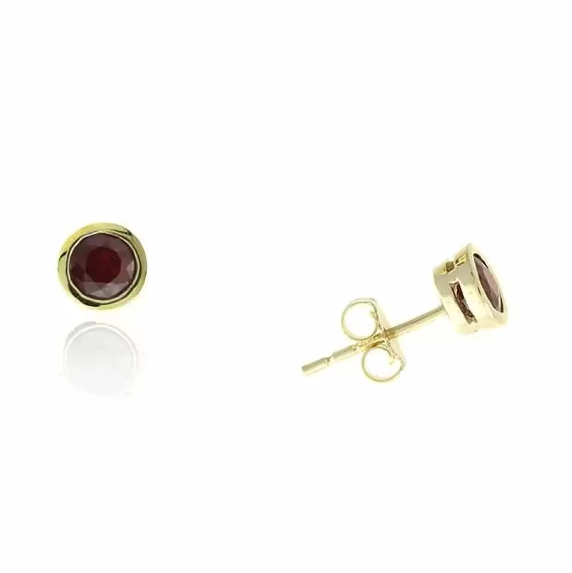 * London Collection 14K Yellow Gold Bezel Set Ruby Stud Earrings Fashion