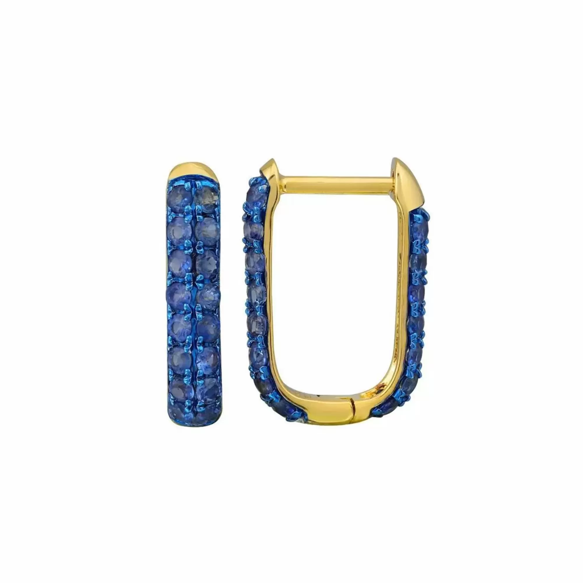 London Collection 14K Yellow Gold Blue Sapphire Oval Huggie Earrings Clearance