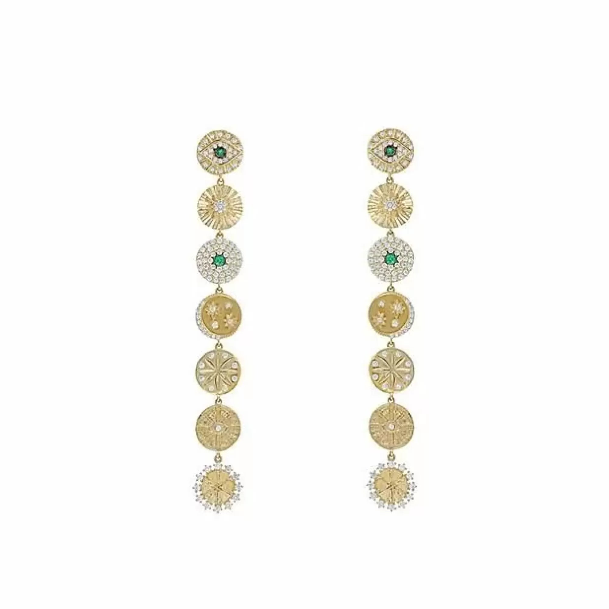 London Collection 14K Yellow Gold Diamond And Emerald Drop Earrings Best