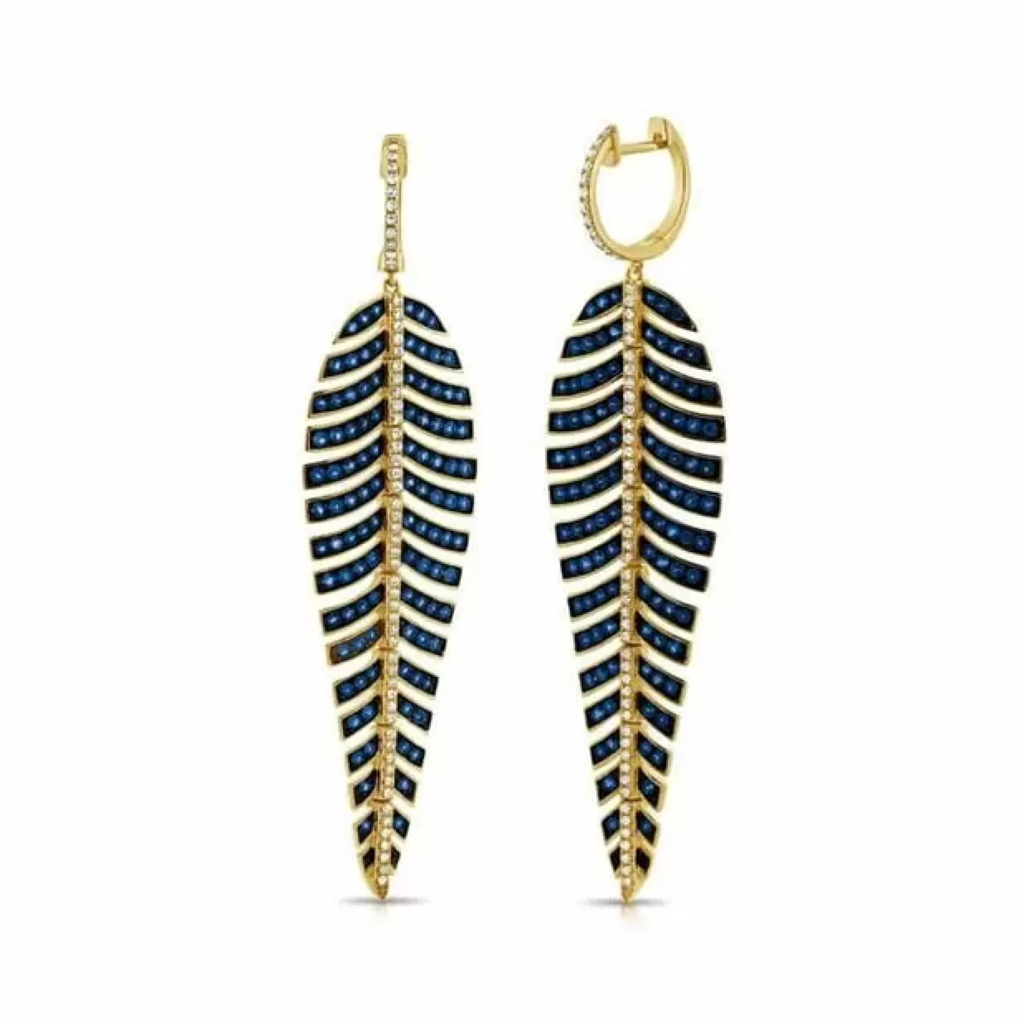 London Collection 14K Yellow Gold Diamond And Gemstone Feather Earrings Flash Sale