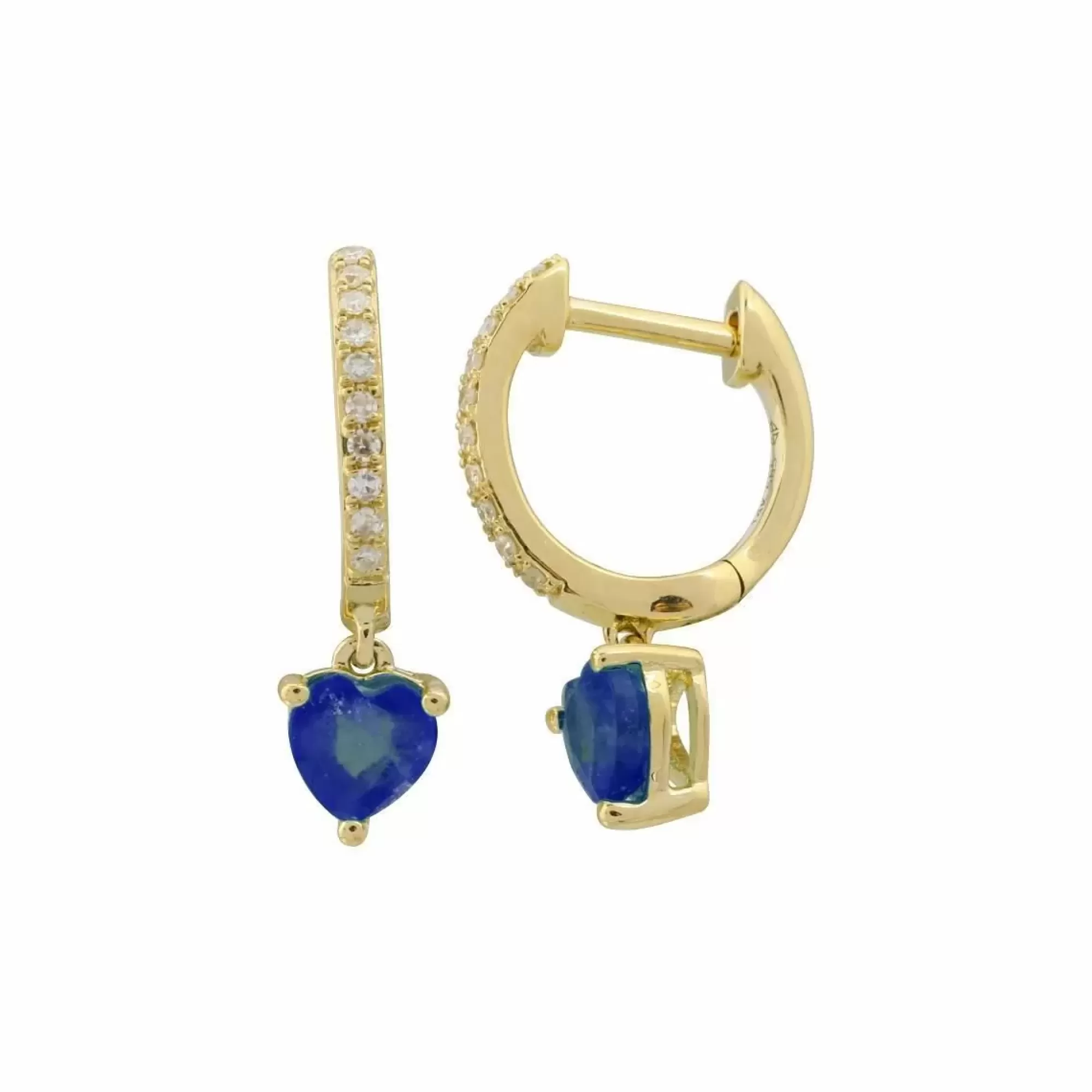 London Collection 14K Yellow Gold Diamond And Heart Shaped Sapphire Huggies Sale