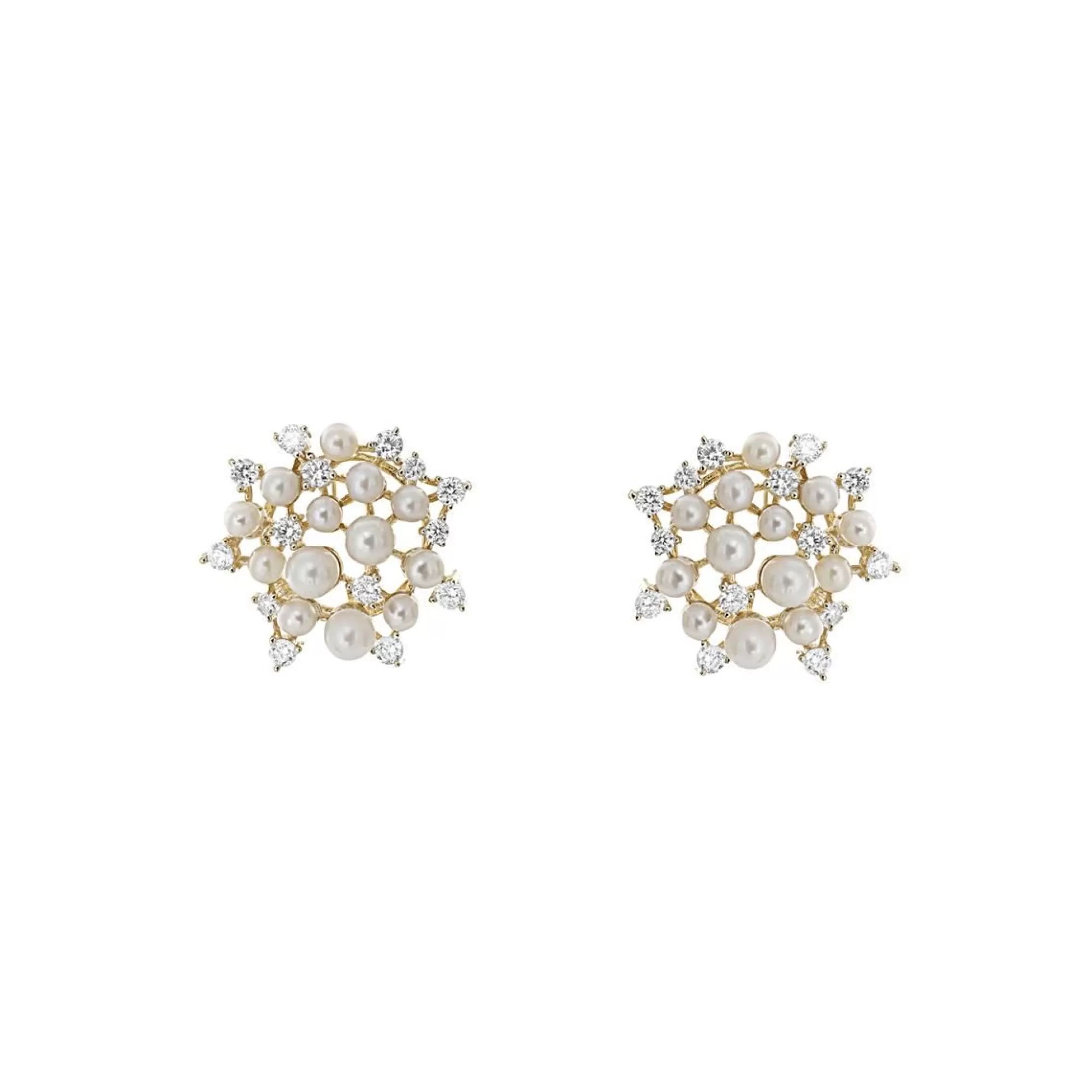 London Collection 14K Yellow Gold Diamond And Pearl Cluster Earrings Clearance