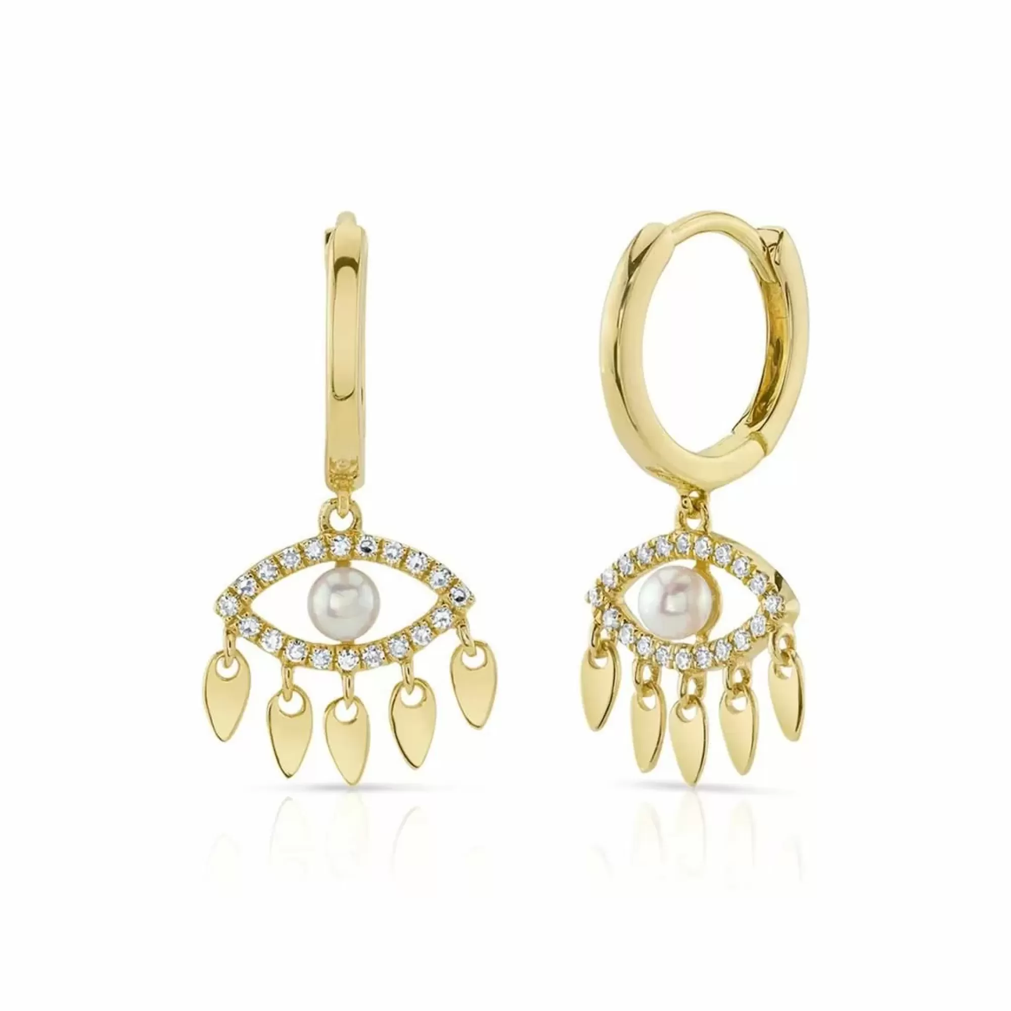 * London Collection 14K Yellow Gold Diamond And Pearl Eye Earrings Flash Sale