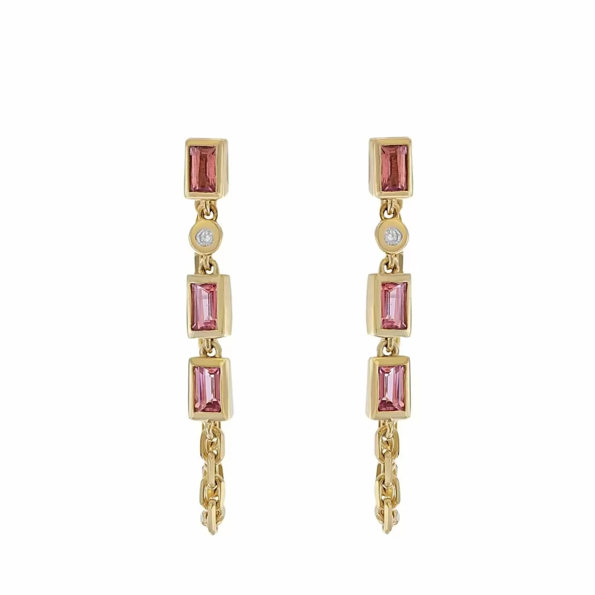 London Collection 14K Yellow Gold Diamond And Pink Sapphire Chain Dangle Earrings Fashion
