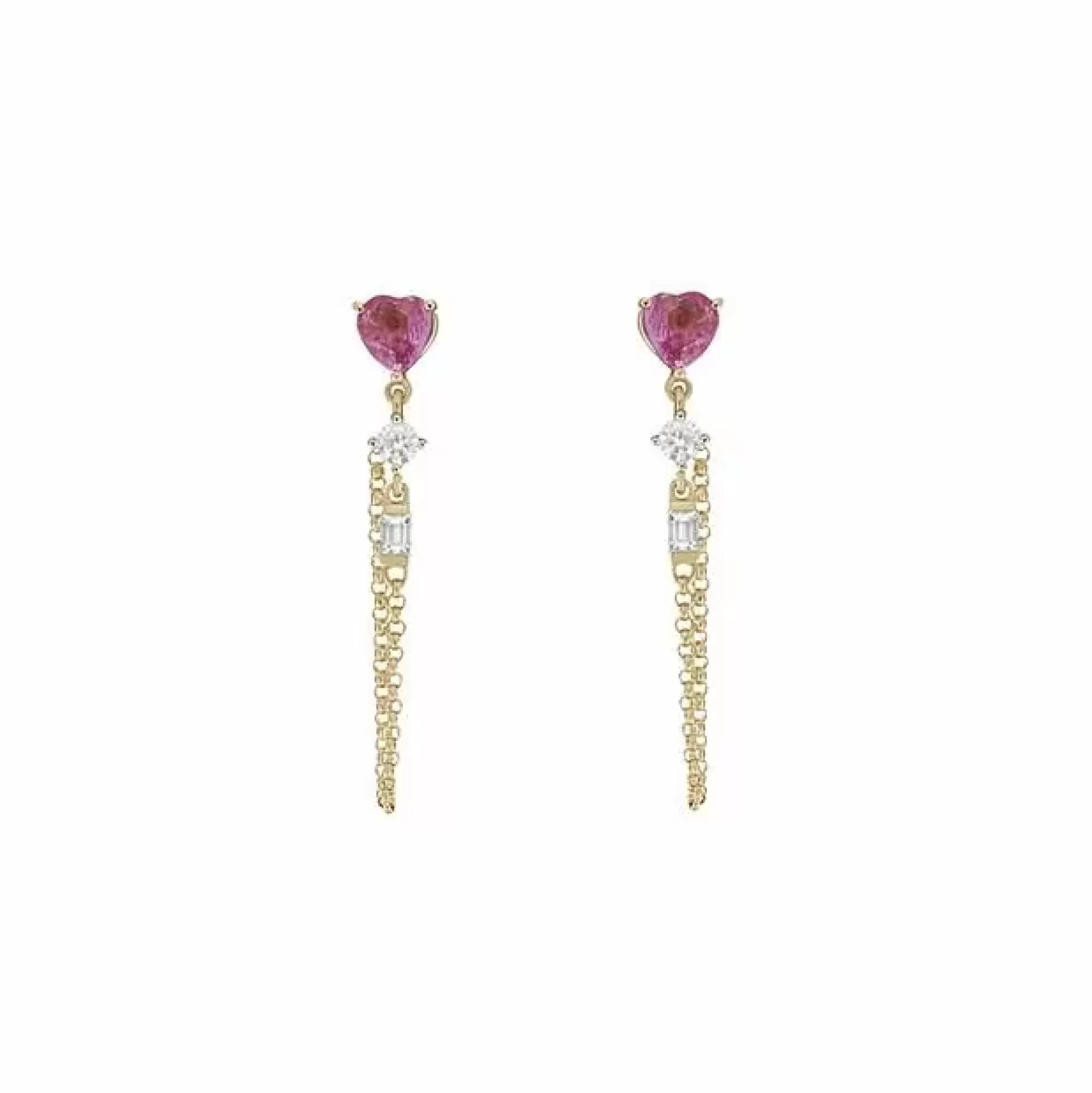London Collection 14K Yellow Gold Diamond And Pink Sapphire Heart Dangle Earrings Cheap