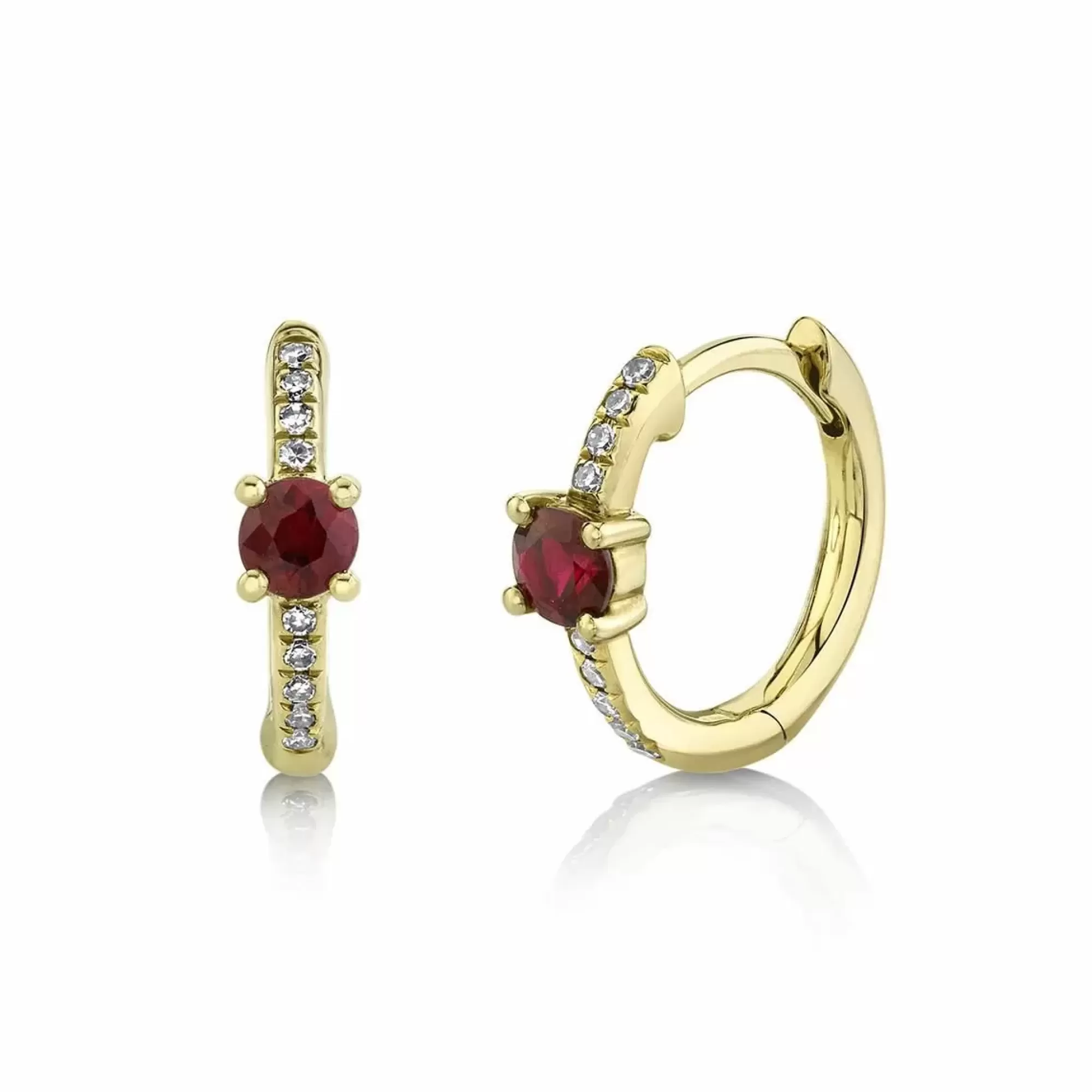 * London Collection 14K Yellow Gold Diamond And Ruby Huggie Earrings Flash Sale