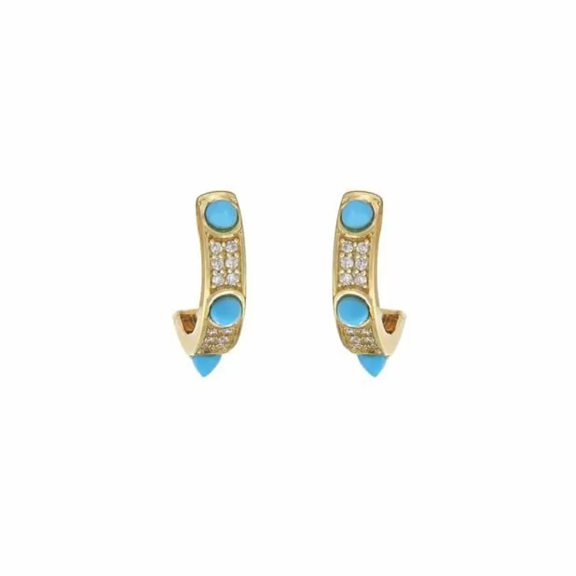 London Collection 14K Yellow Gold Diamond And Turquoise Spike Hoop Earrings Cheap