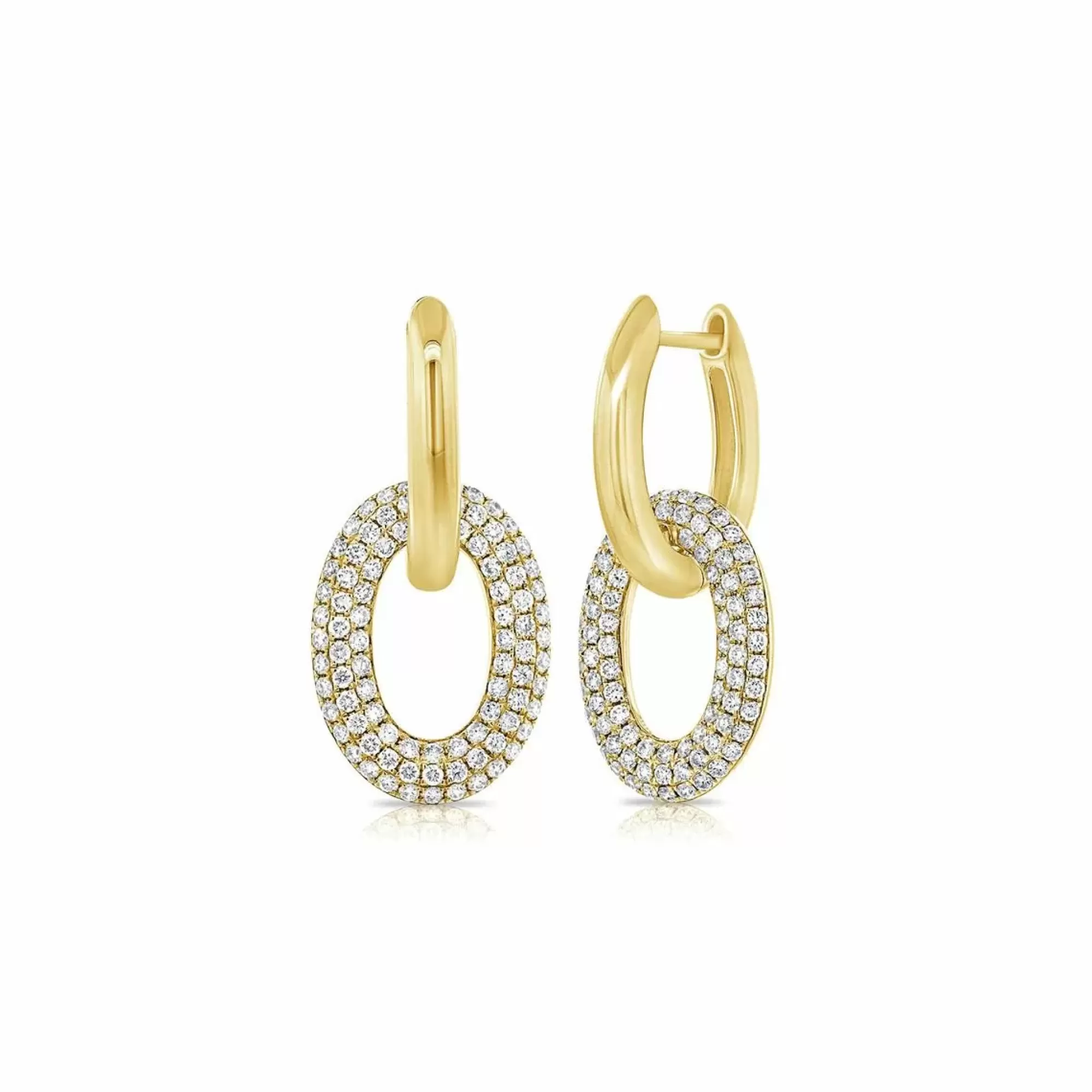 London Collection 14K Yellow Gold Diamond Double Oval Link Drop Earrings Clearance