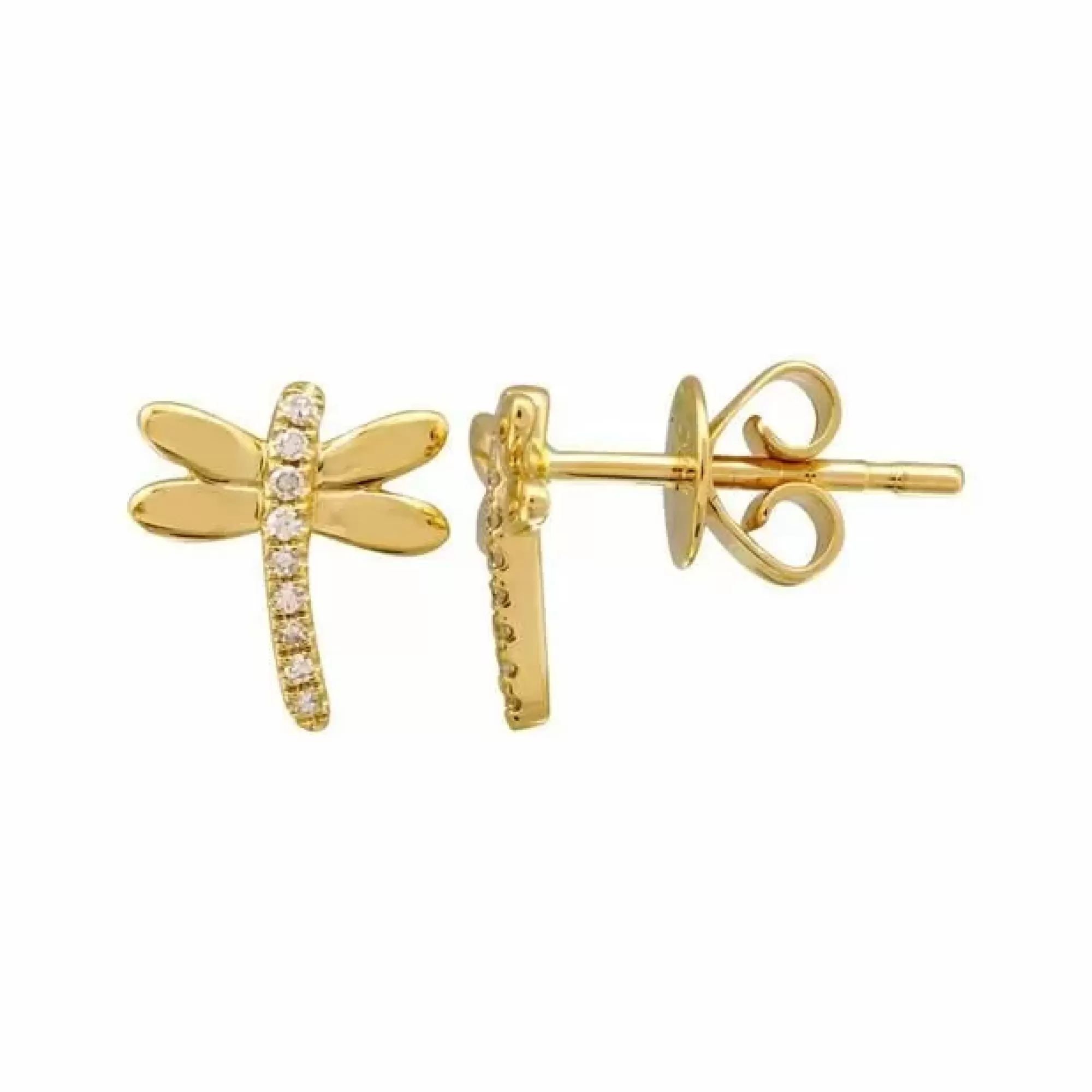 * London Collection 14K Yellow Gold Diamond Dragonfly Stud Earrings Clearance