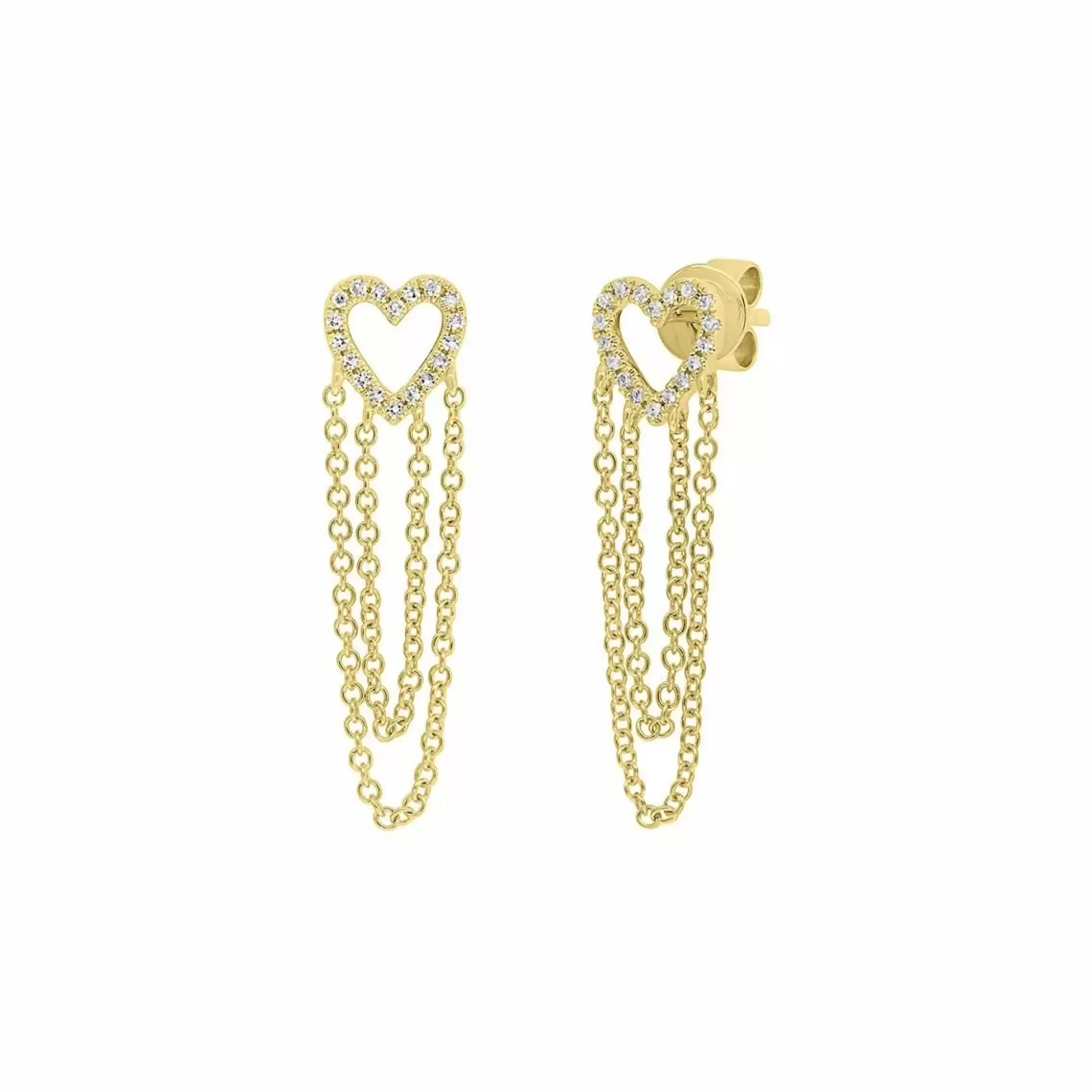 London Collection 14K Yellow Gold Diamond Heart And Chain Earrings Hot