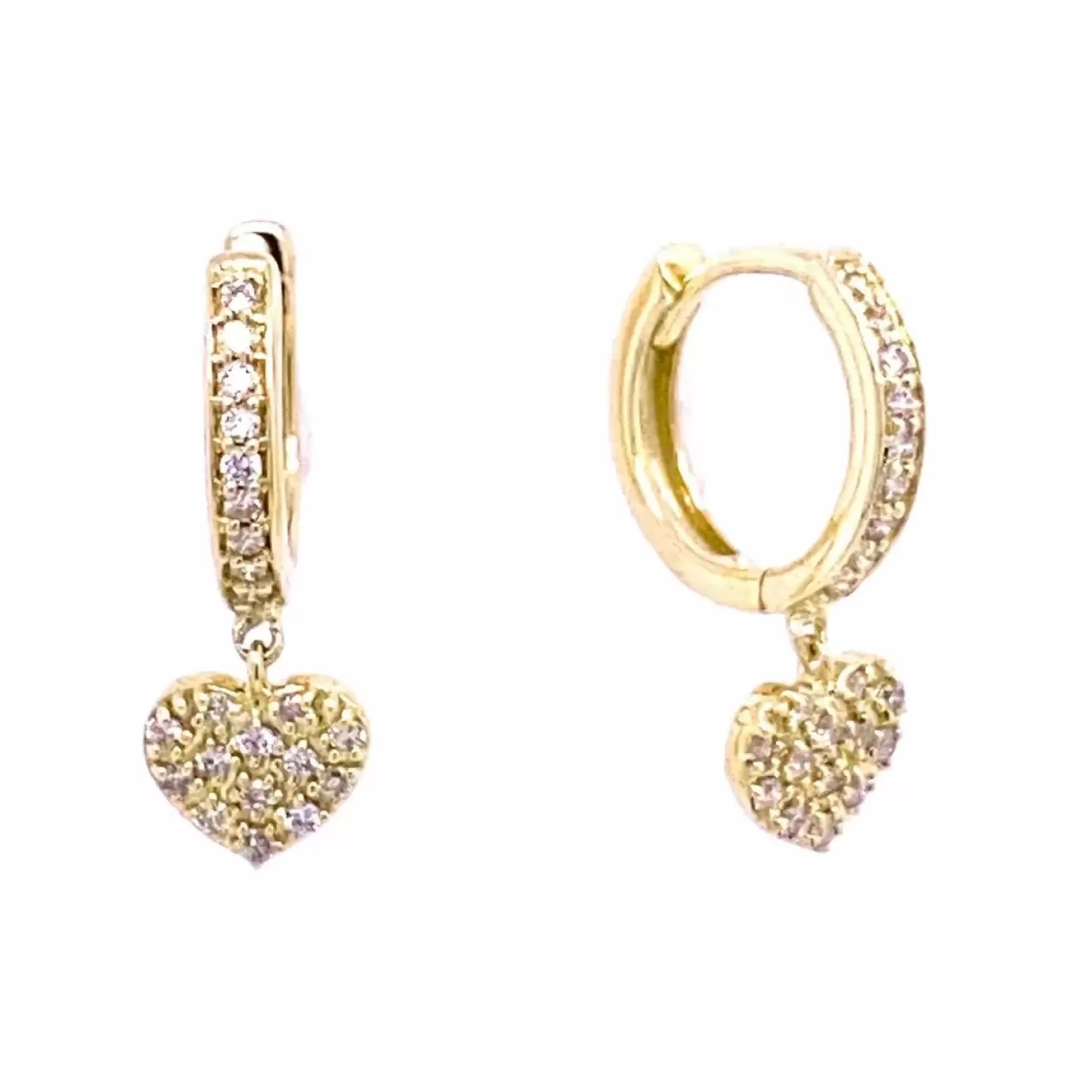 * London Collection 14K Yellow Gold Diamond Hoops With Dangling Heart Earrings New