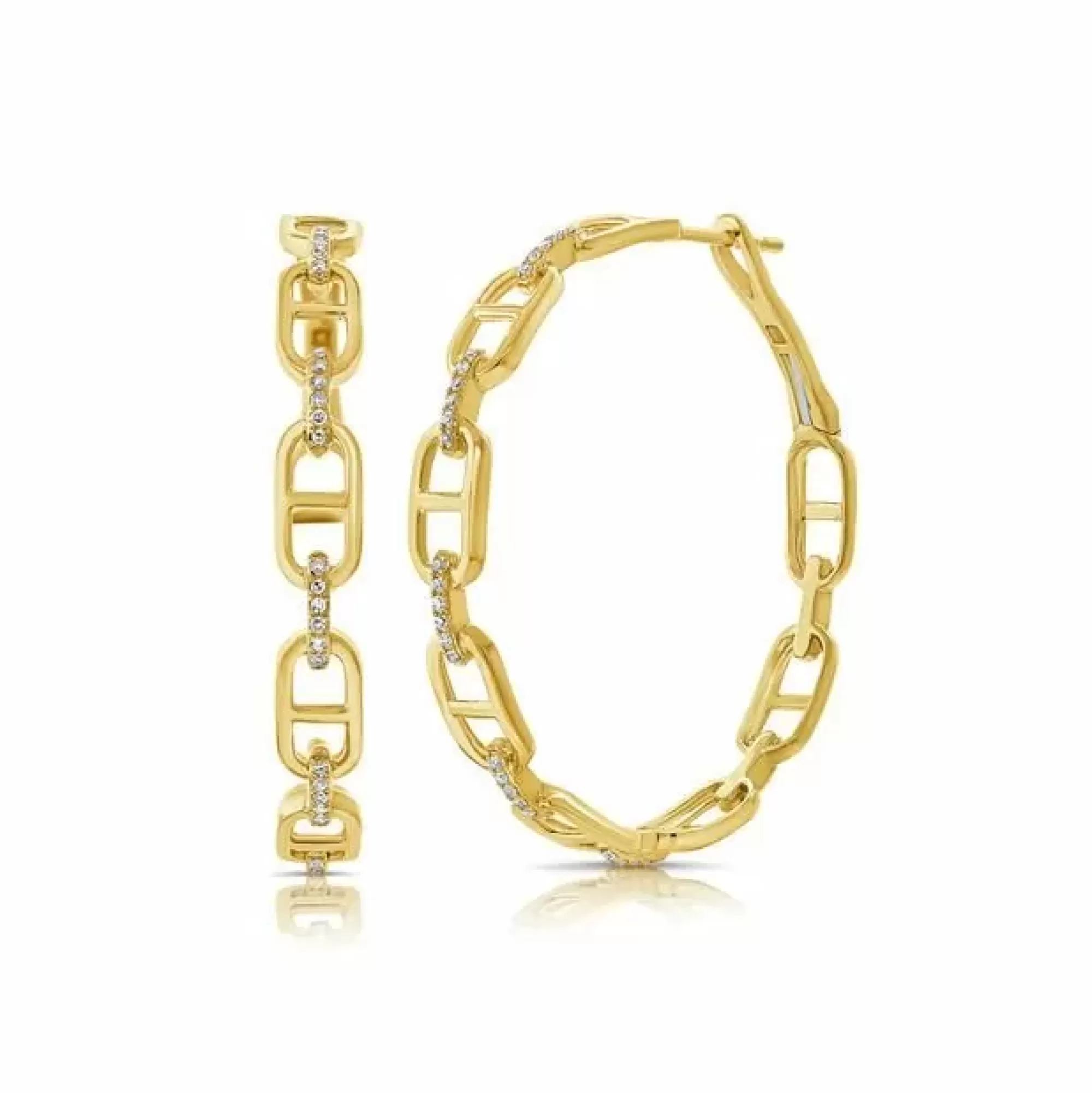 London Collection 14K Yellow Gold Diamond Mariner Link Hoop Earrings Store