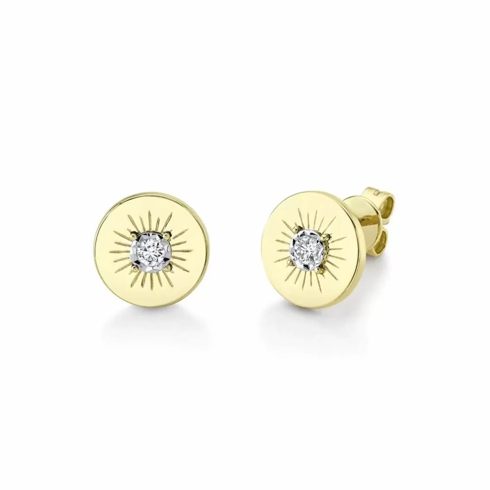 London Collection 14K Yellow Gold Diamond Starburst Disc Stud Earrings Fashion