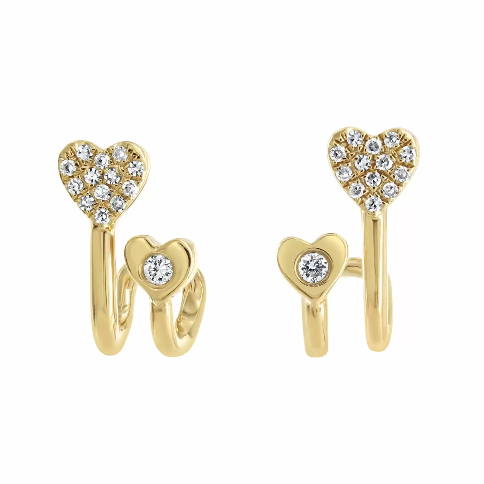 * London Collection 14K Yellow Gold Double Heart Diamond Stud Earrings Discount