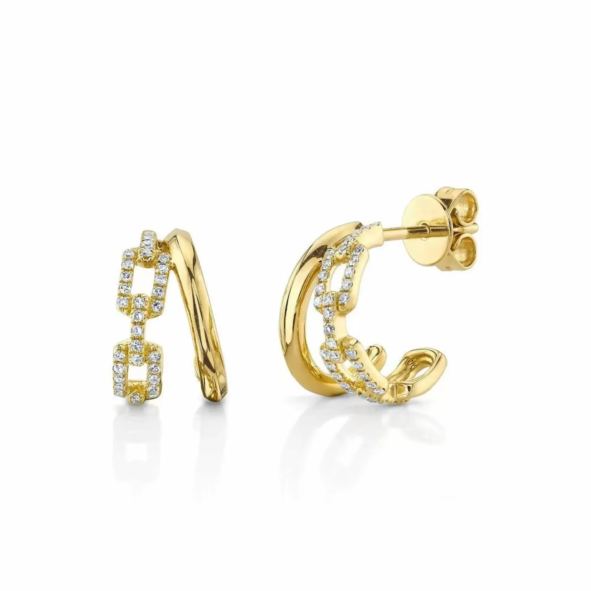 London Collection 14K Yellow Gold Double Row Diamond Link Earrings Best Sale