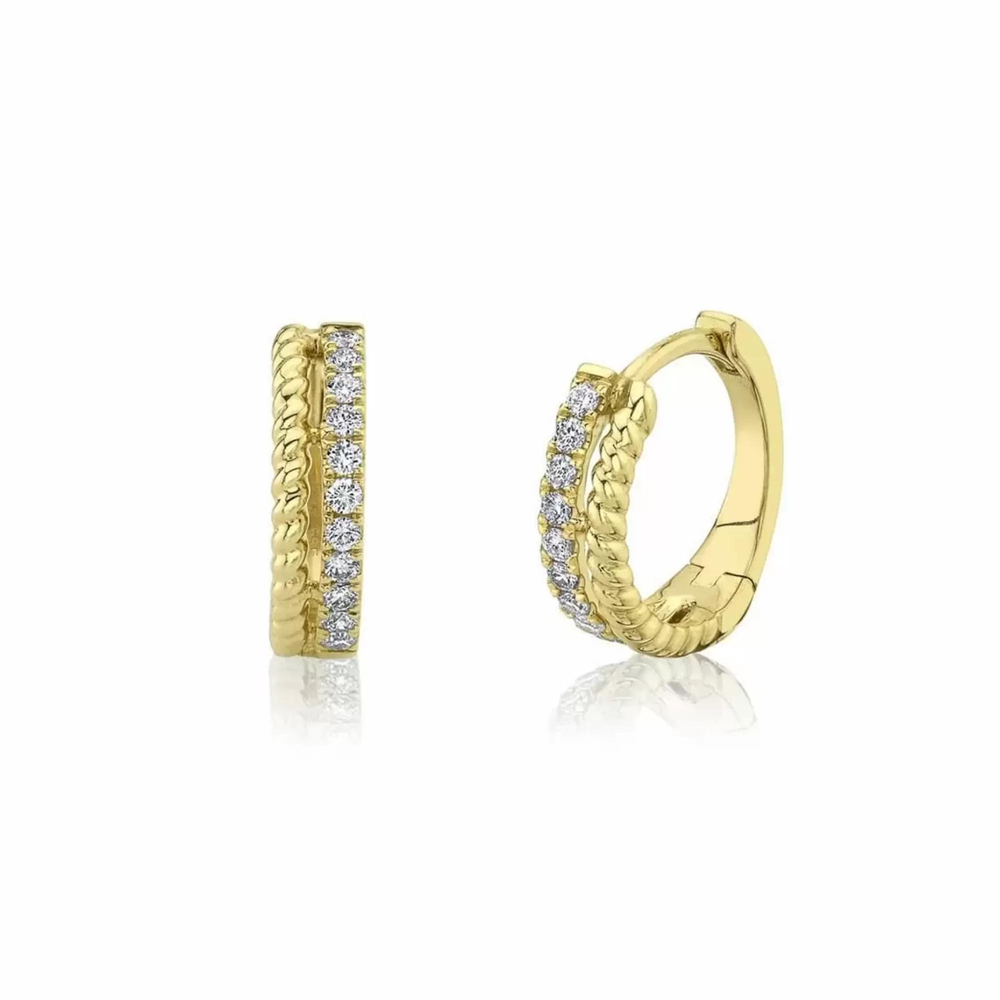 London Collection 14K Yellow Gold Double Row Diamond Twist Huggie Earrings Outlet