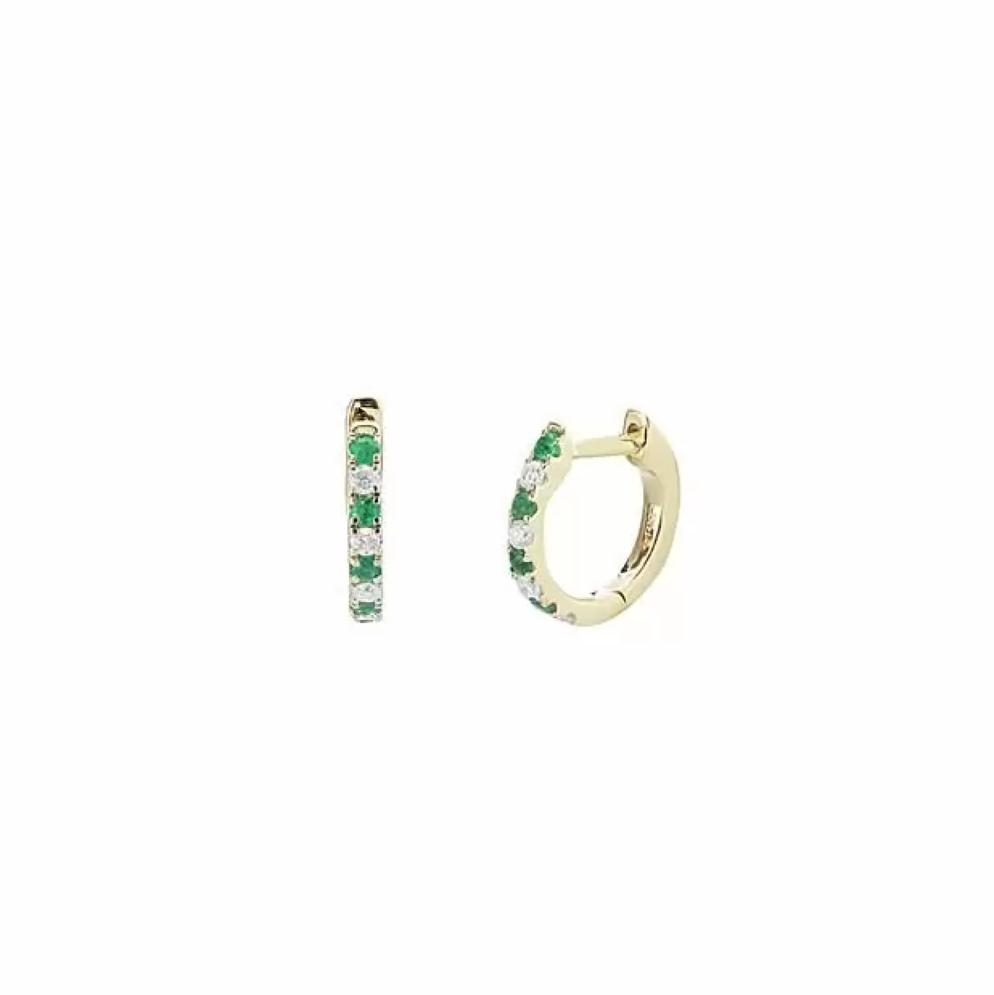 London Collection 14K Yellow Gold Emerald And Diamond Huggie Earrings New
