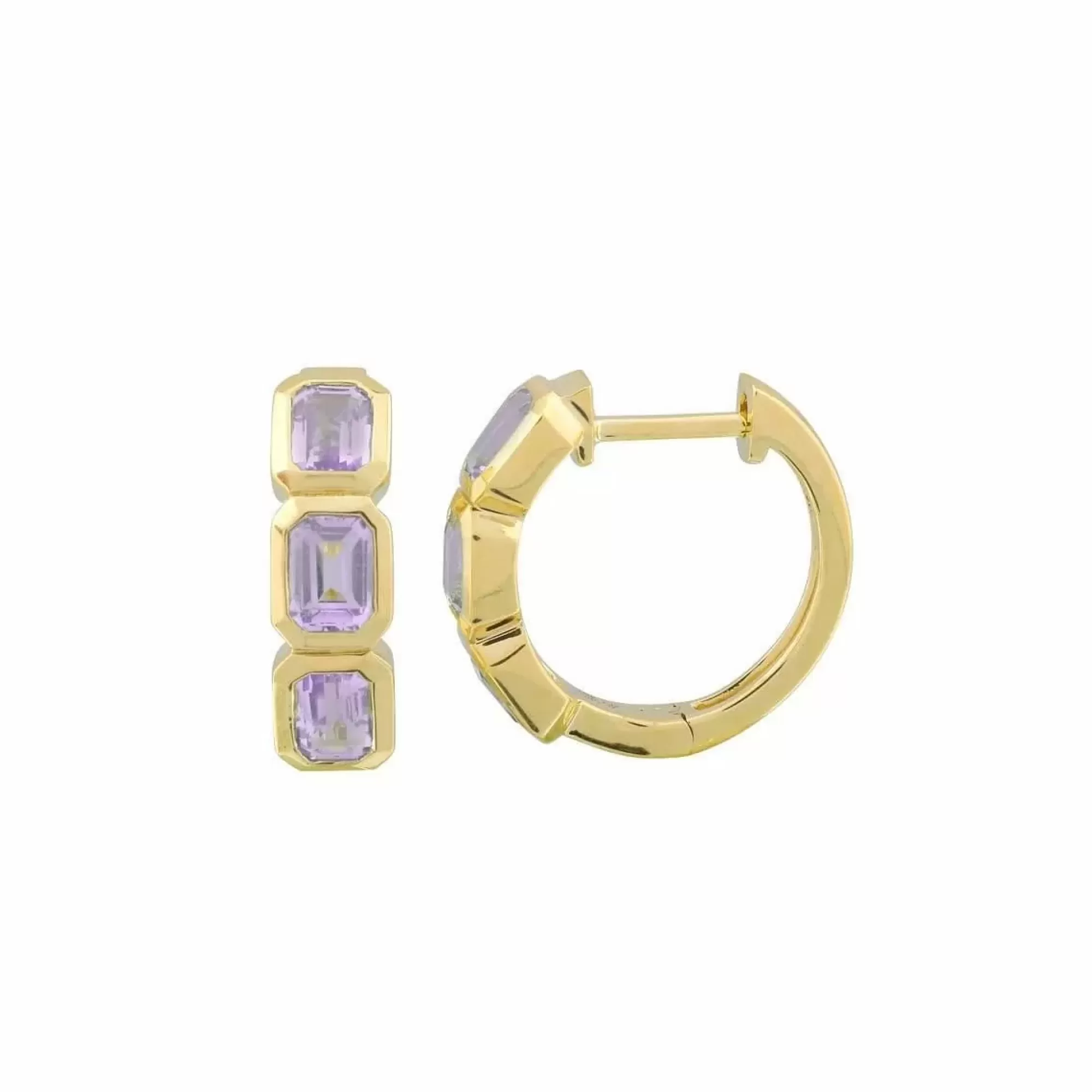 London Collection 14K Yellow Gold Emerald Cut Gemstone Huggie Earrings Outlet