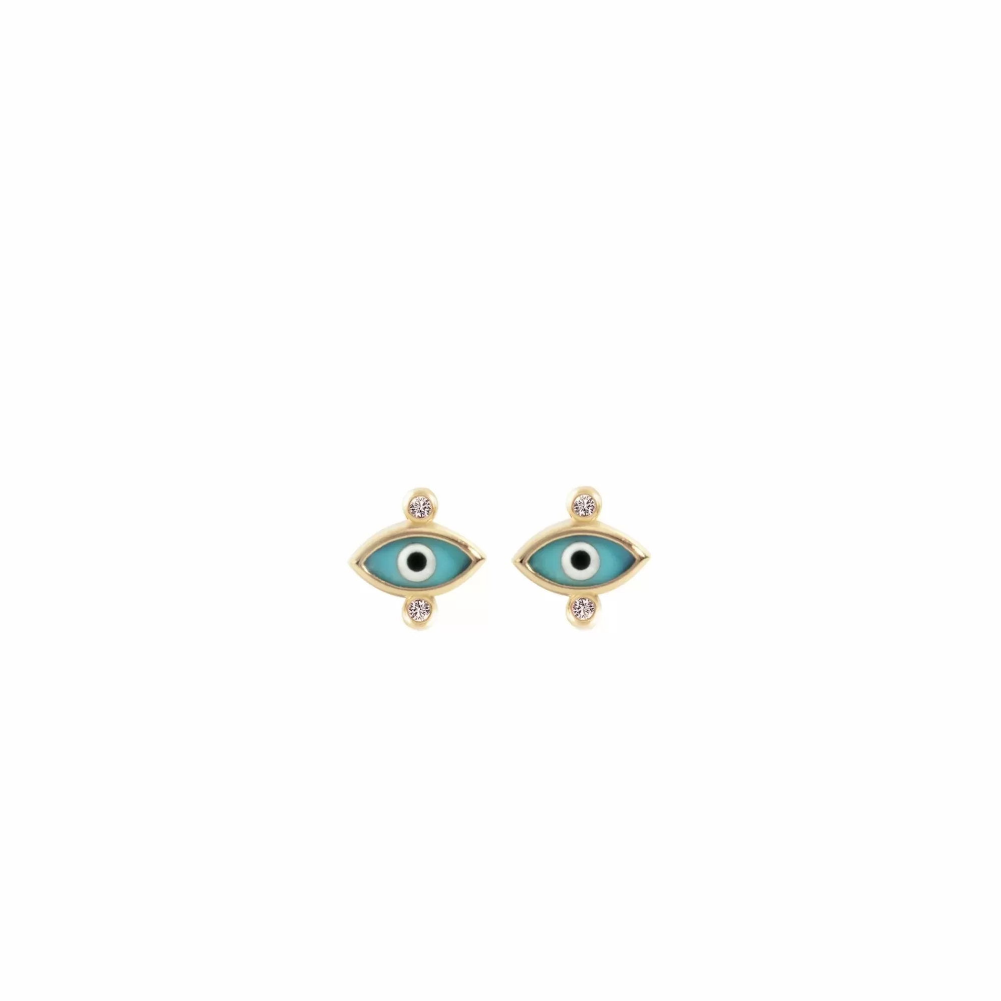 * London Collection 14K Yellow Gold Evil Eye Earrings With Blue Eyes And 2 Diamonds Flash Sale
