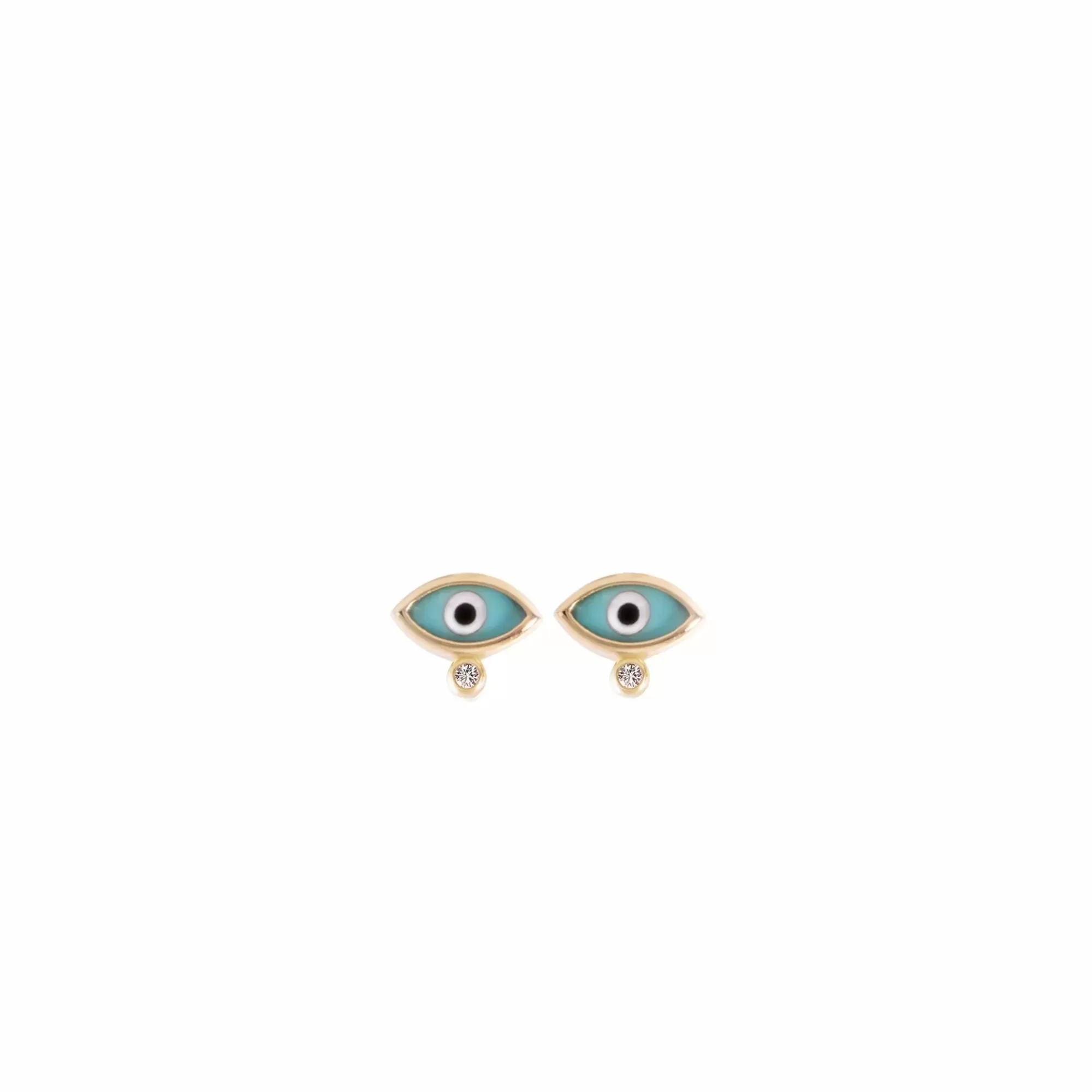 * London Collection 14K Yellow Gold Evil Eye Earrings With Blues Eyes And 1 Diamond New