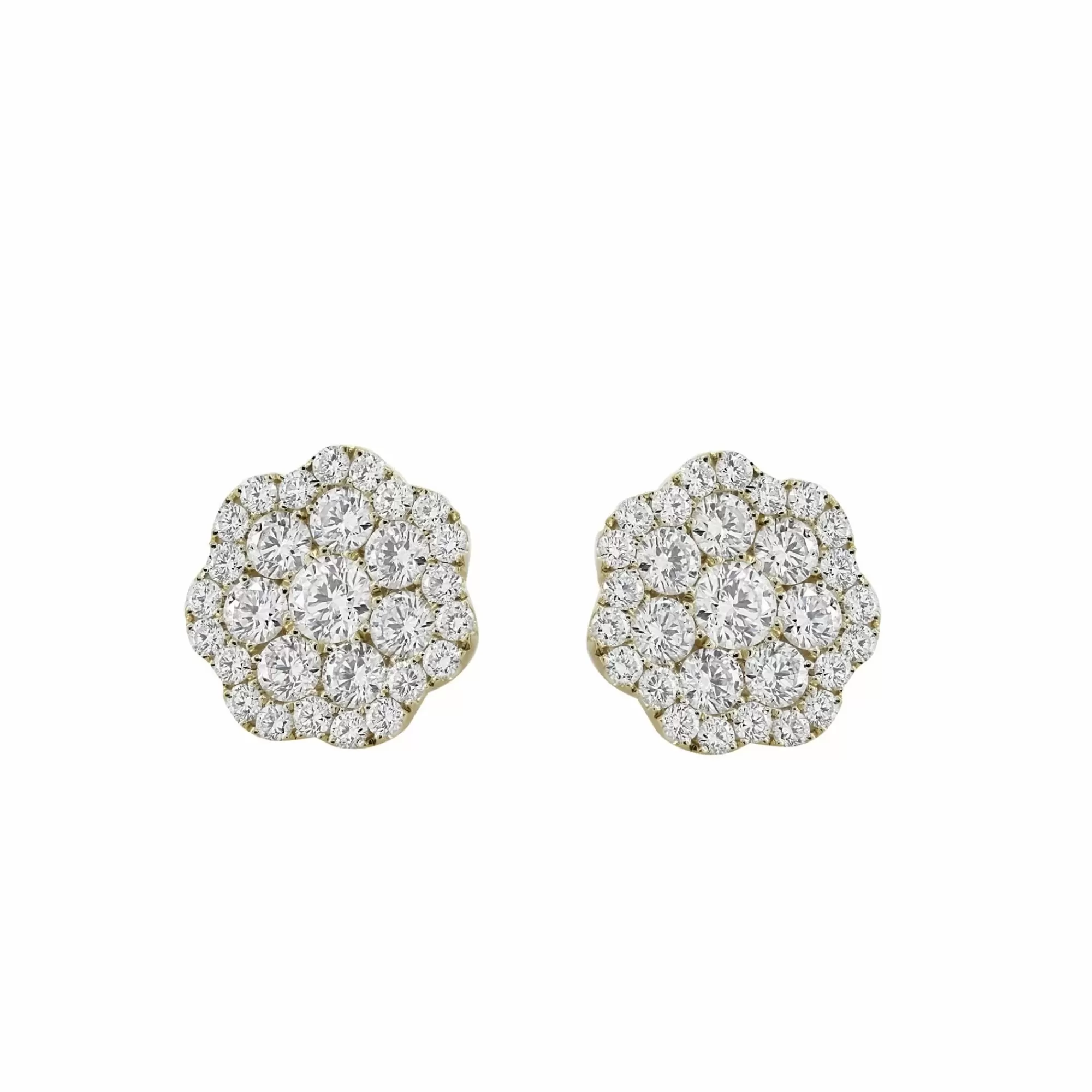 London Collection 14K Yellow Gold Extra Large Flower Cluster Diamond Stud Earrings Outlet
