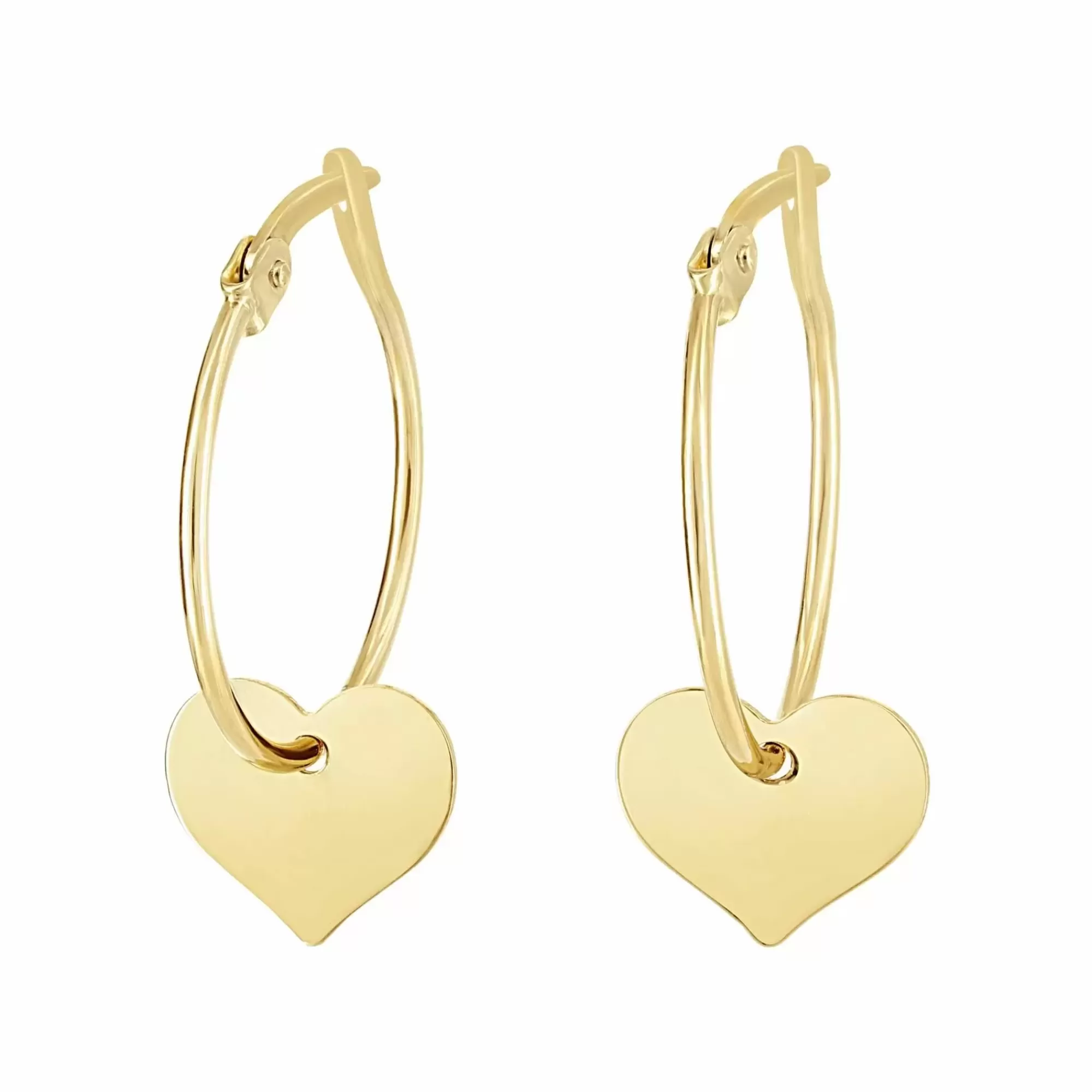 * London Collection 14K Yellow Gold Flat Heart Dangle Hoop Earrings New