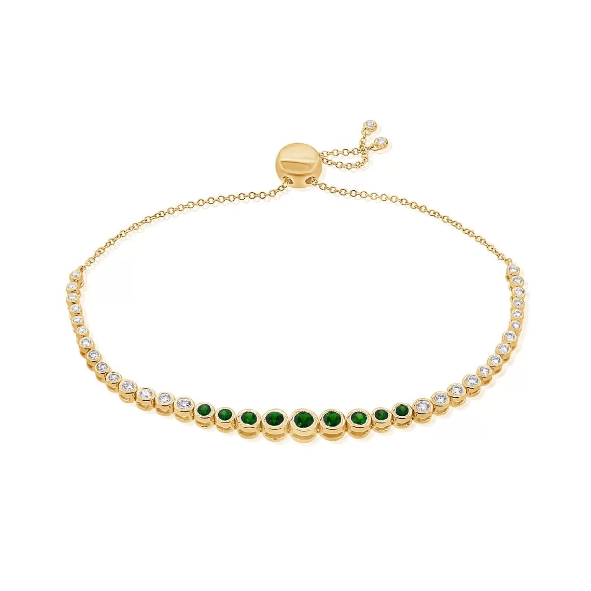 London Collection 14K Yellow Gold Graduated Bezel Set Diamond And Emerald Bolo Bracelet Flash Sale