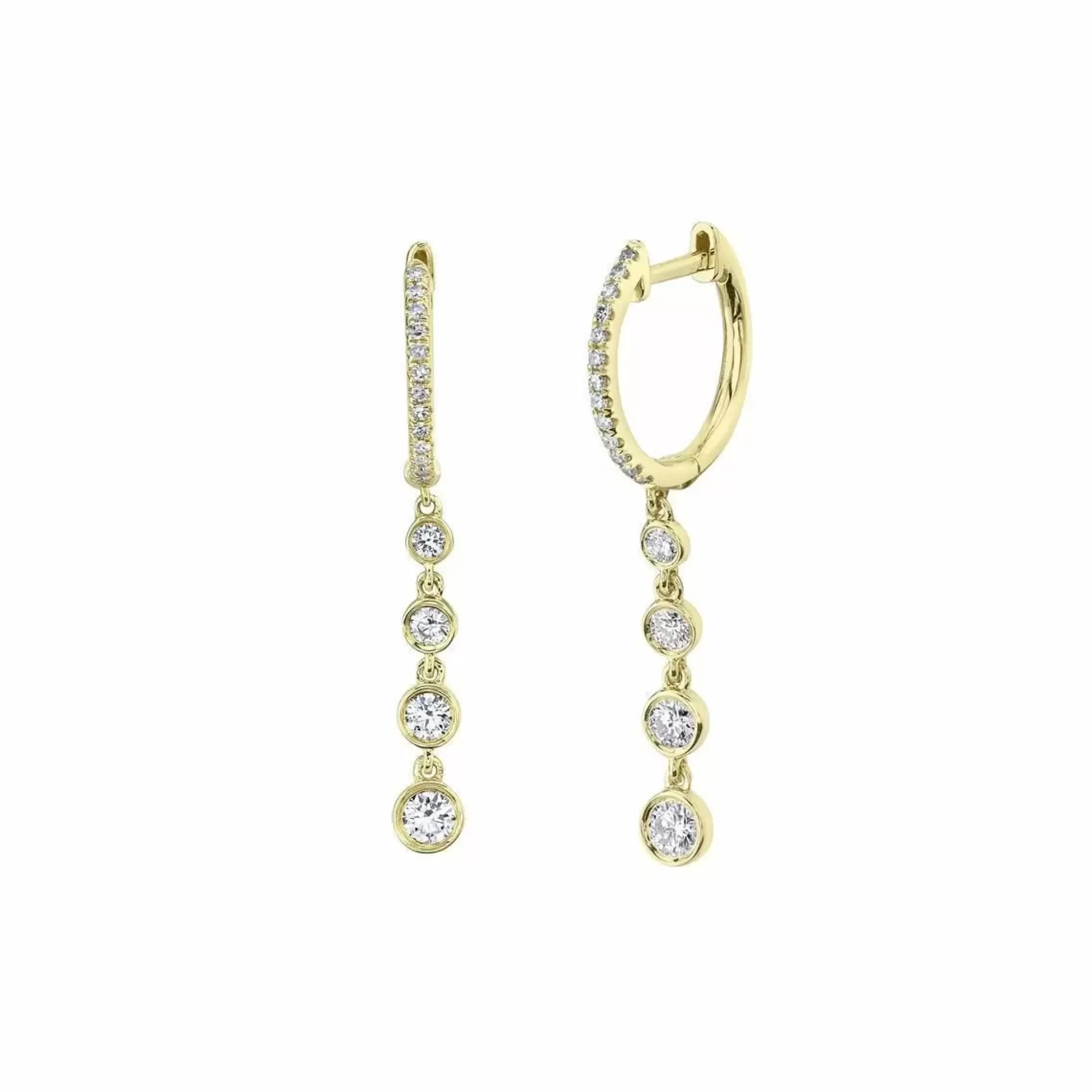 London Collection 14K Yellow Gold Graduated Diamond Drop Huggie Earrings Clearance
