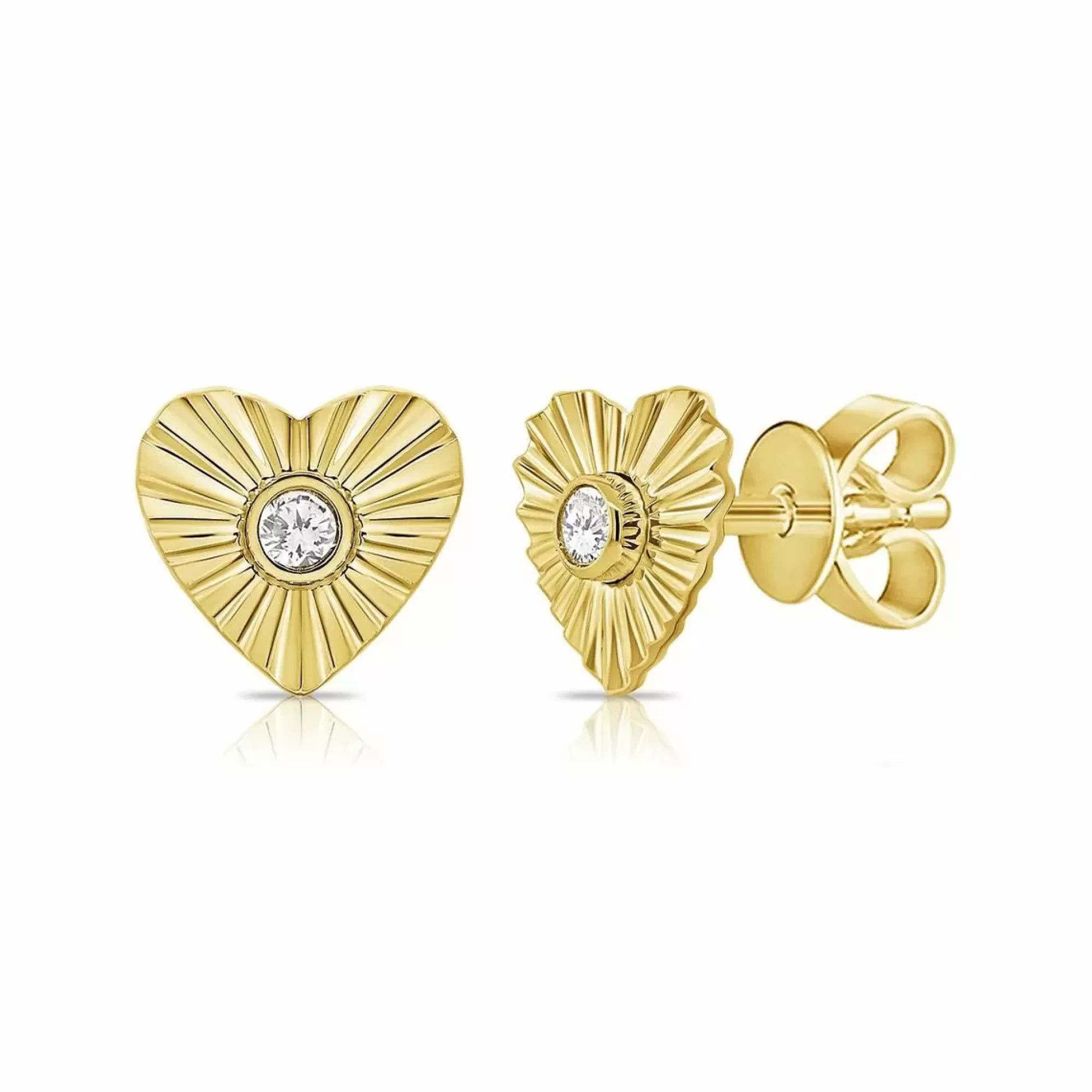 * London Collection 14K Yellow Gold Heart Diamond Stud Earrings Flash Sale