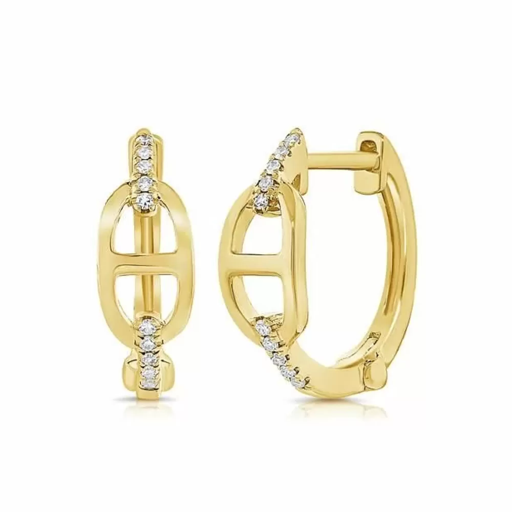 London Collection 14K Yellow Gold Large Mariner Link Diamond Earrings Flash Sale