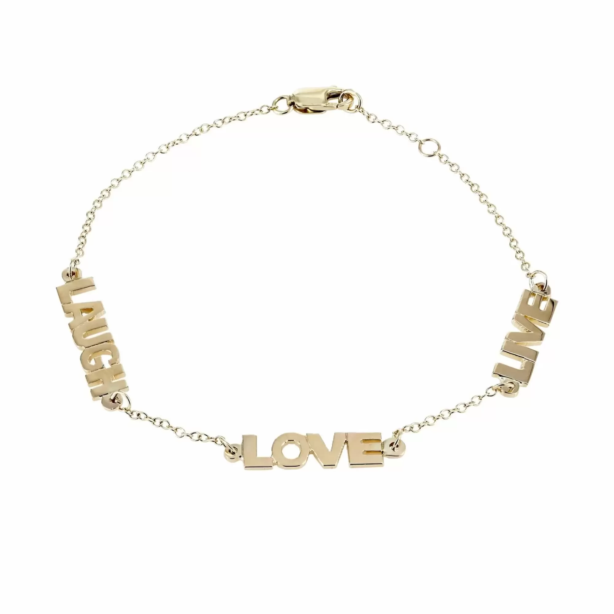 * London Collection 14K Yellow Gold Laugh Love Live Station Bracelet New